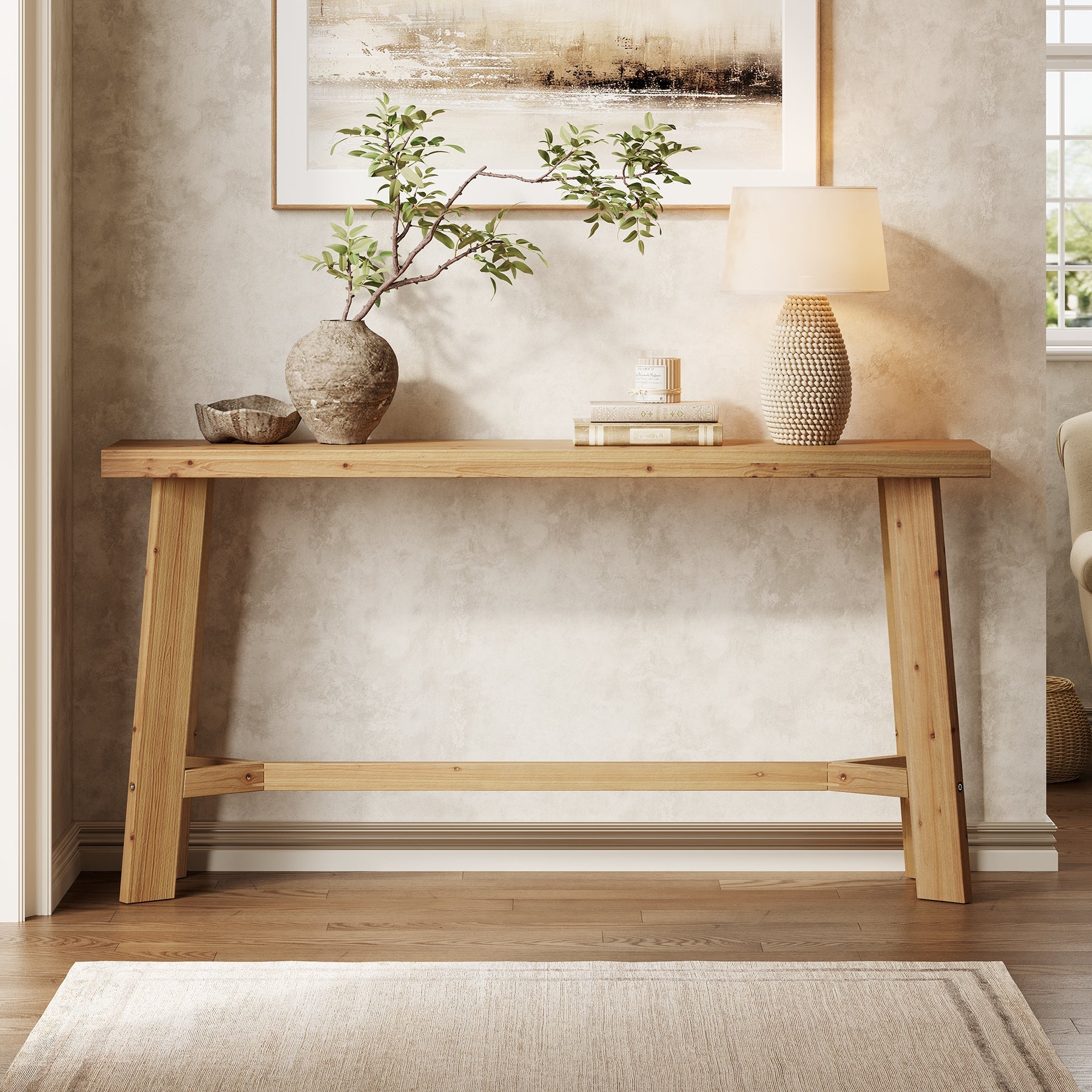 Solid Wood Console Table, 63" Entryway Table Sofa Table Behind Couch