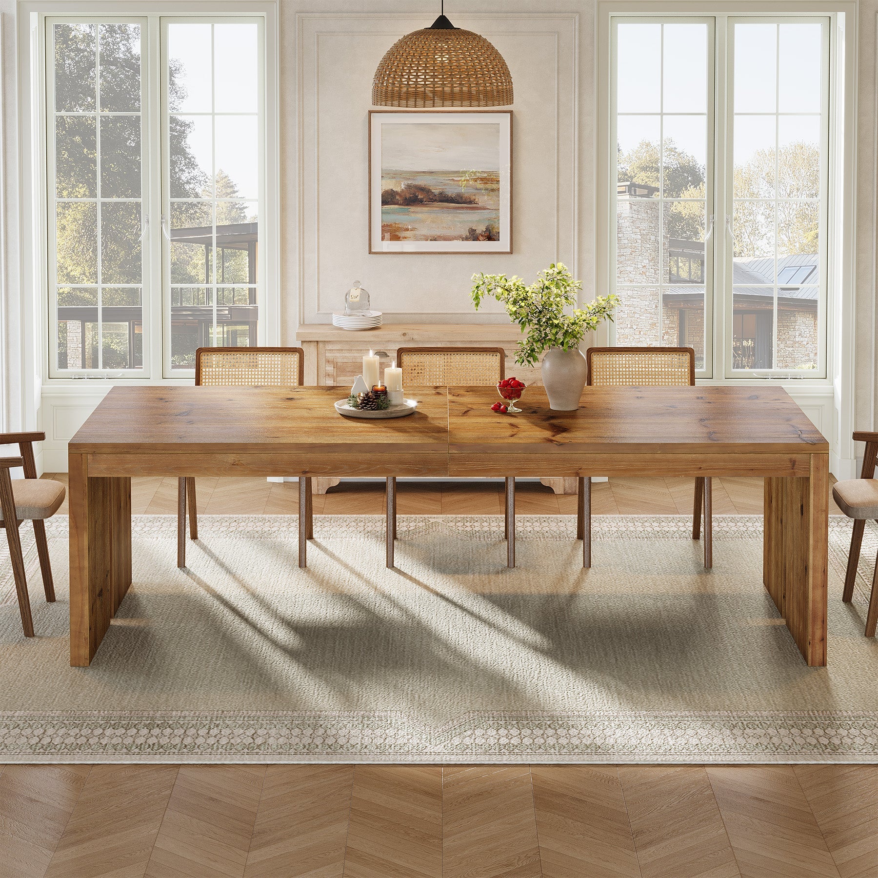 78.7" Solid Wood Dining Table for 6–8, Extra Long Farmhouse Kitchen Table with Thick Top & Reinforced Base