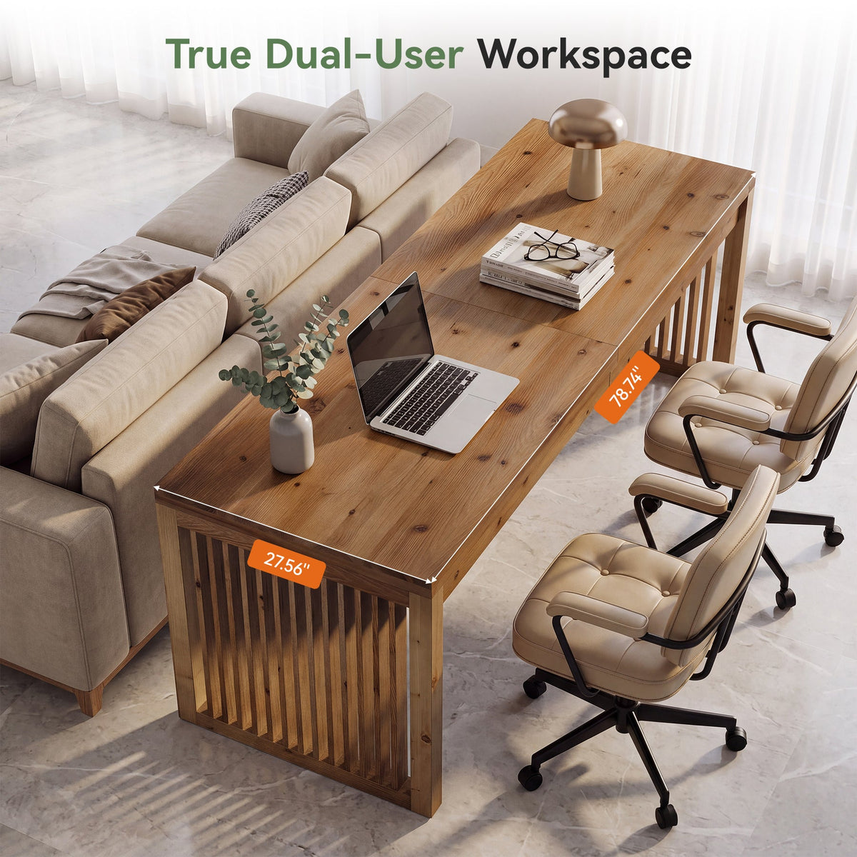 78.7" Solid Wood 2-Person Desk, Large Computer Desk for Home Office