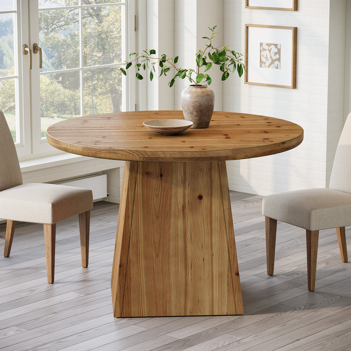 39.4" Round Dining Table Wood Kitchen Table with Sturdy Pedestal for 4 ...