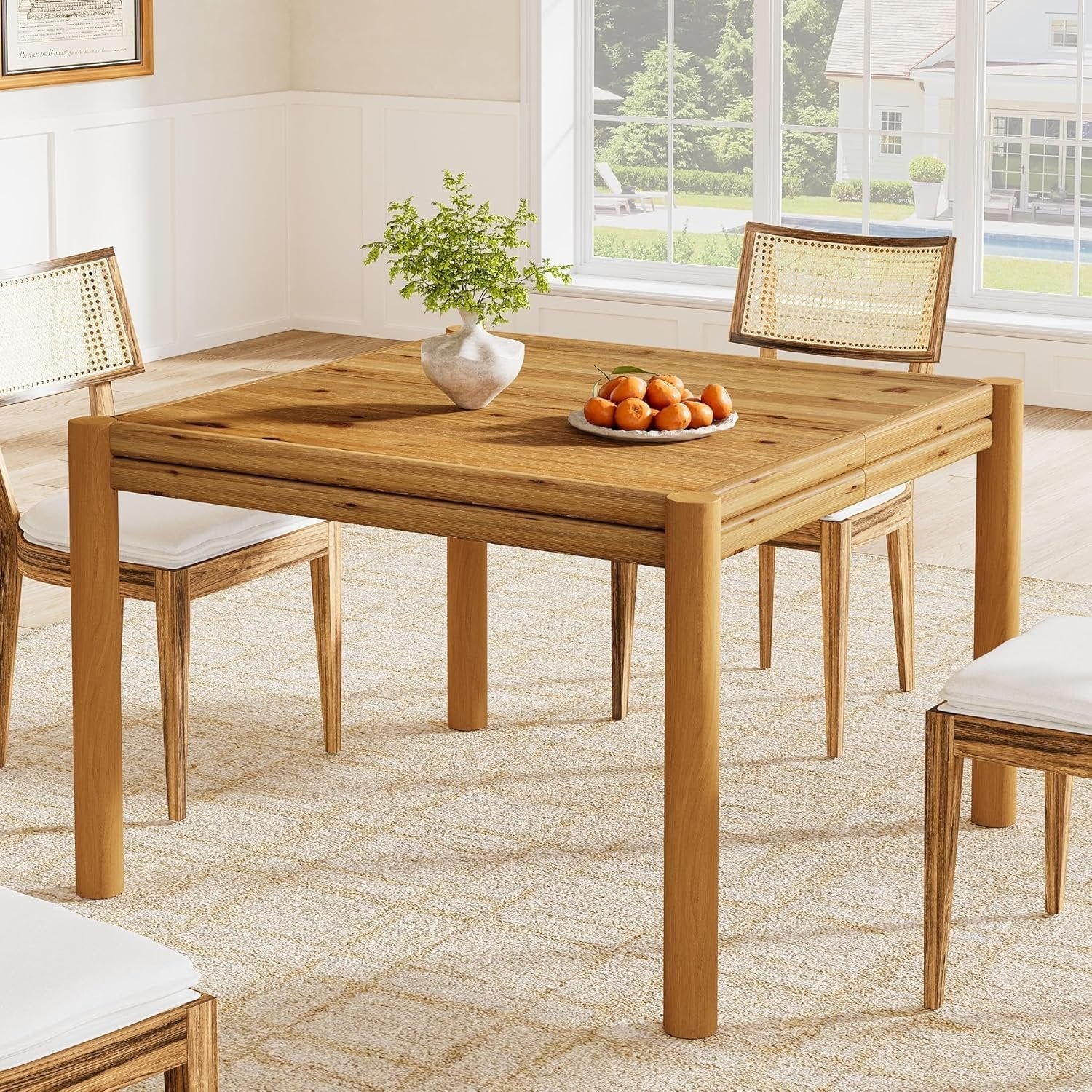 39.4" Square Dining Table, Farmhouse Solid Wood Kitchen Table 4 People