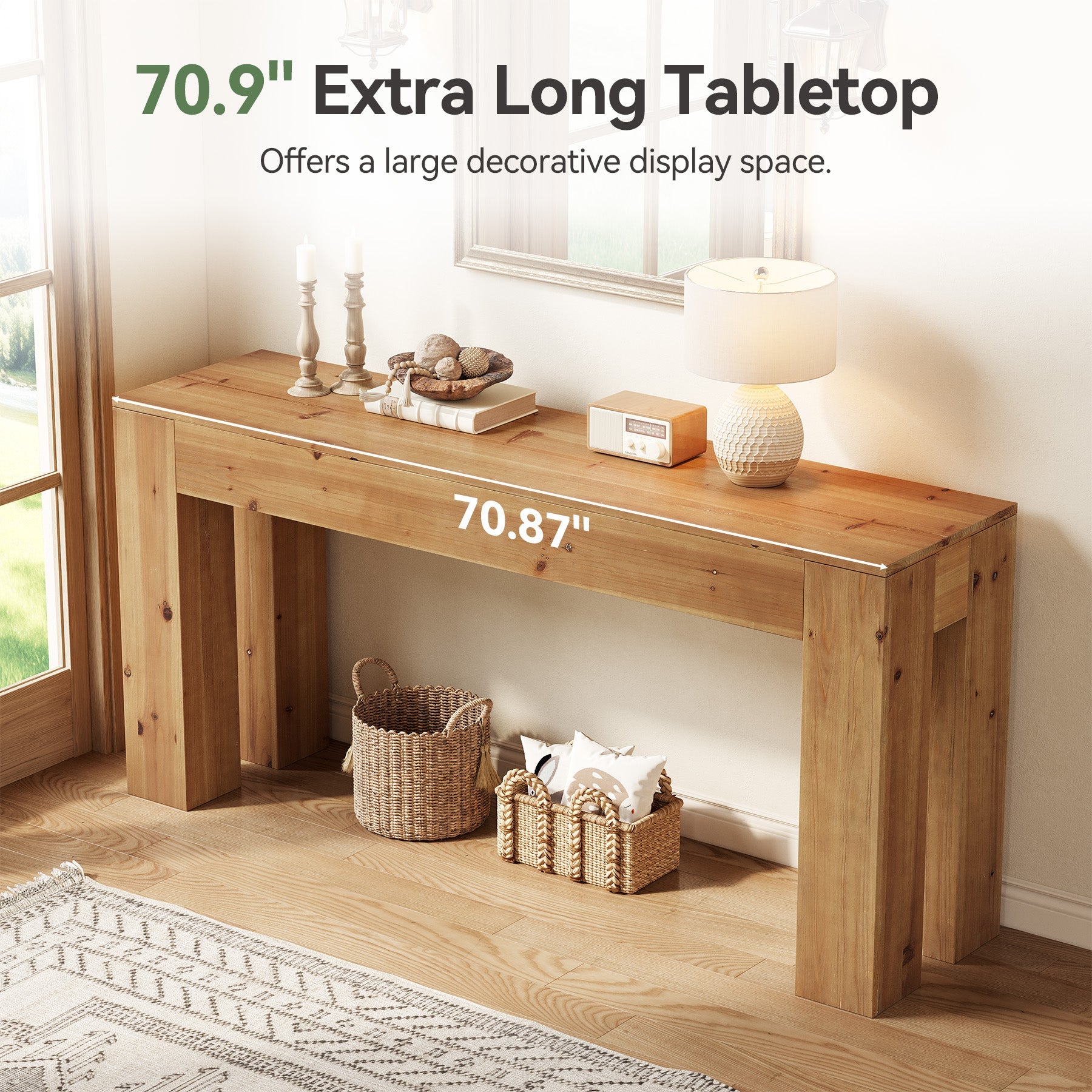 Solid Wood Console Table, 70.87" Sofa Entryway Table with Sturdy Legs