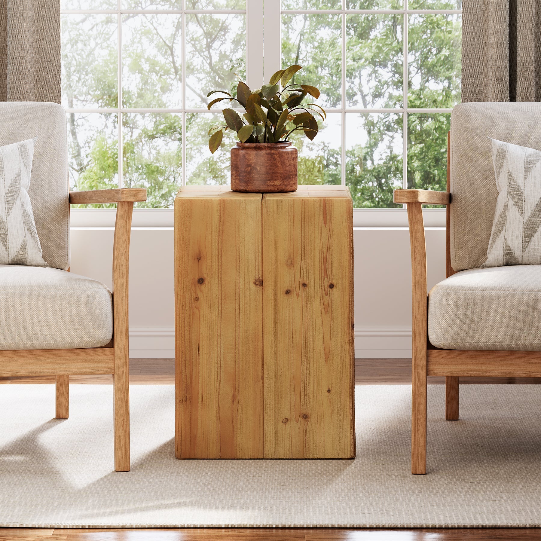 Solid Wood End Table, 23.6" Square Side Table for Living Room