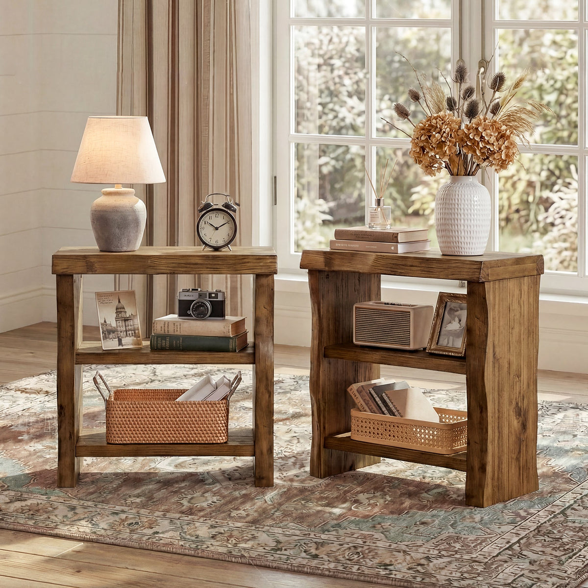 Tribesigns Solid Wood End Table, 3-Tier Live Edge Side Table for Bedroom