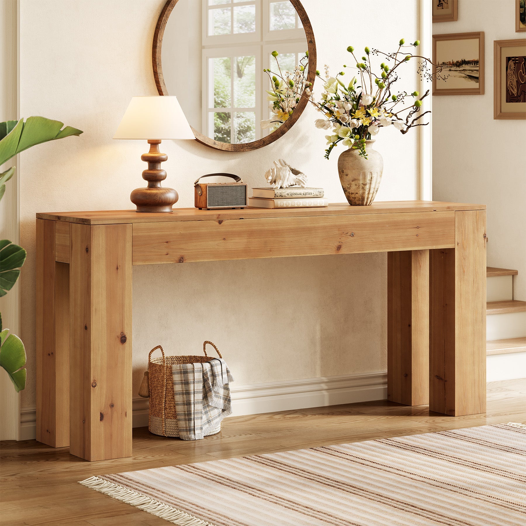 Solid Wood Console Table, 70.87" Sofa Entryway Table with Sturdy Legs