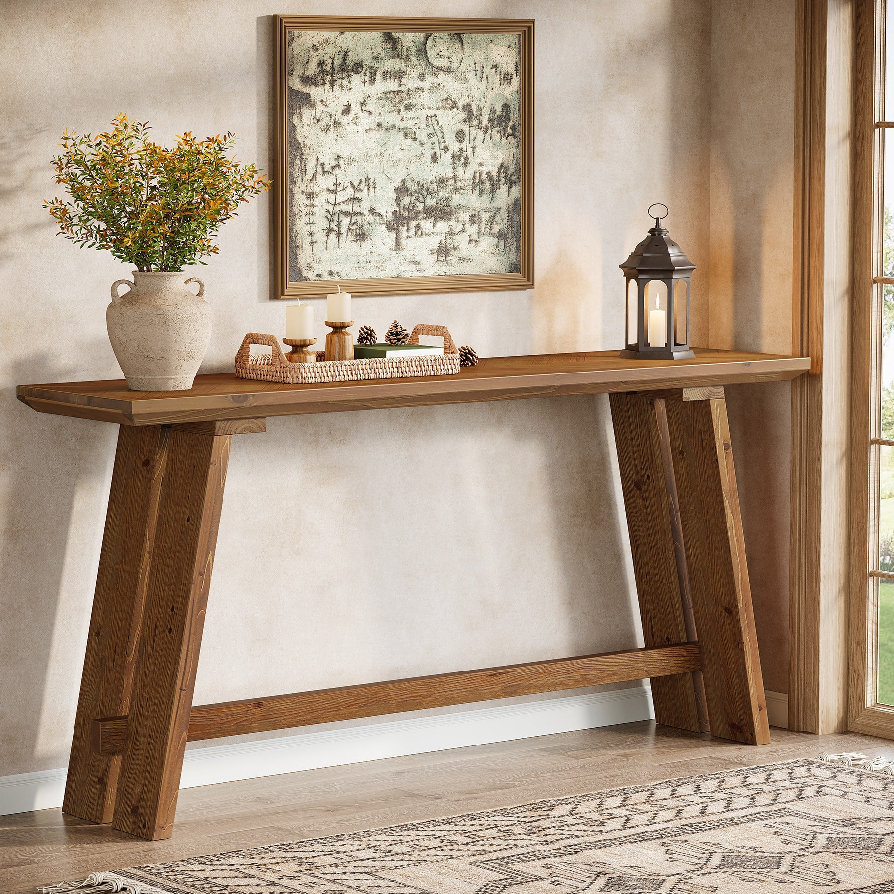 Solid Wood Console Table, 63" Farmhouse Sofa Table Behind Couch