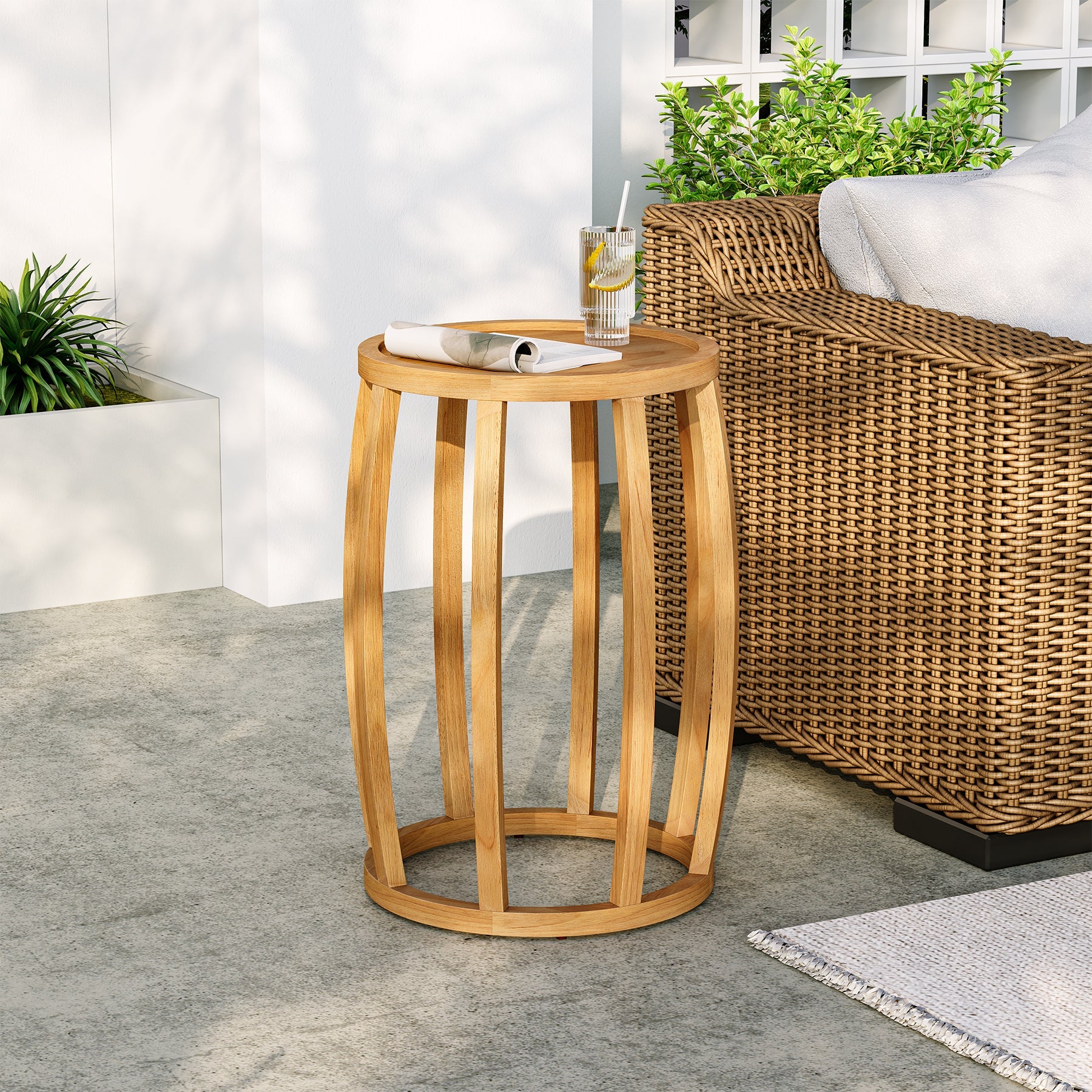 Solid Wood Round End Table, Small Farmhouse Side Table for Living Room