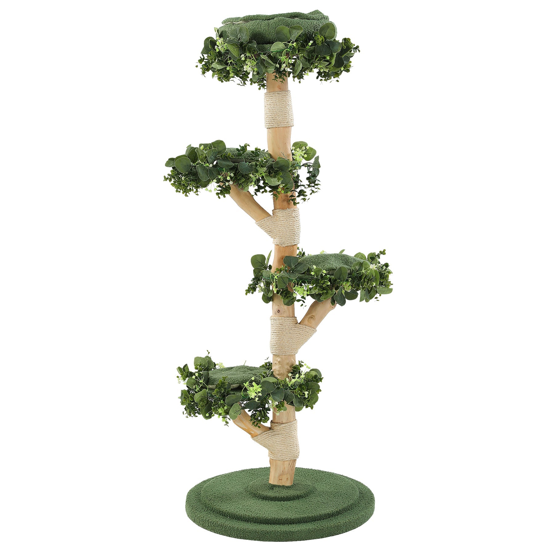 Solid Wood Cat Tree, 59.06" Tall Cat Tower with Sisal Scratching Posts, Washable & Removable Cushions