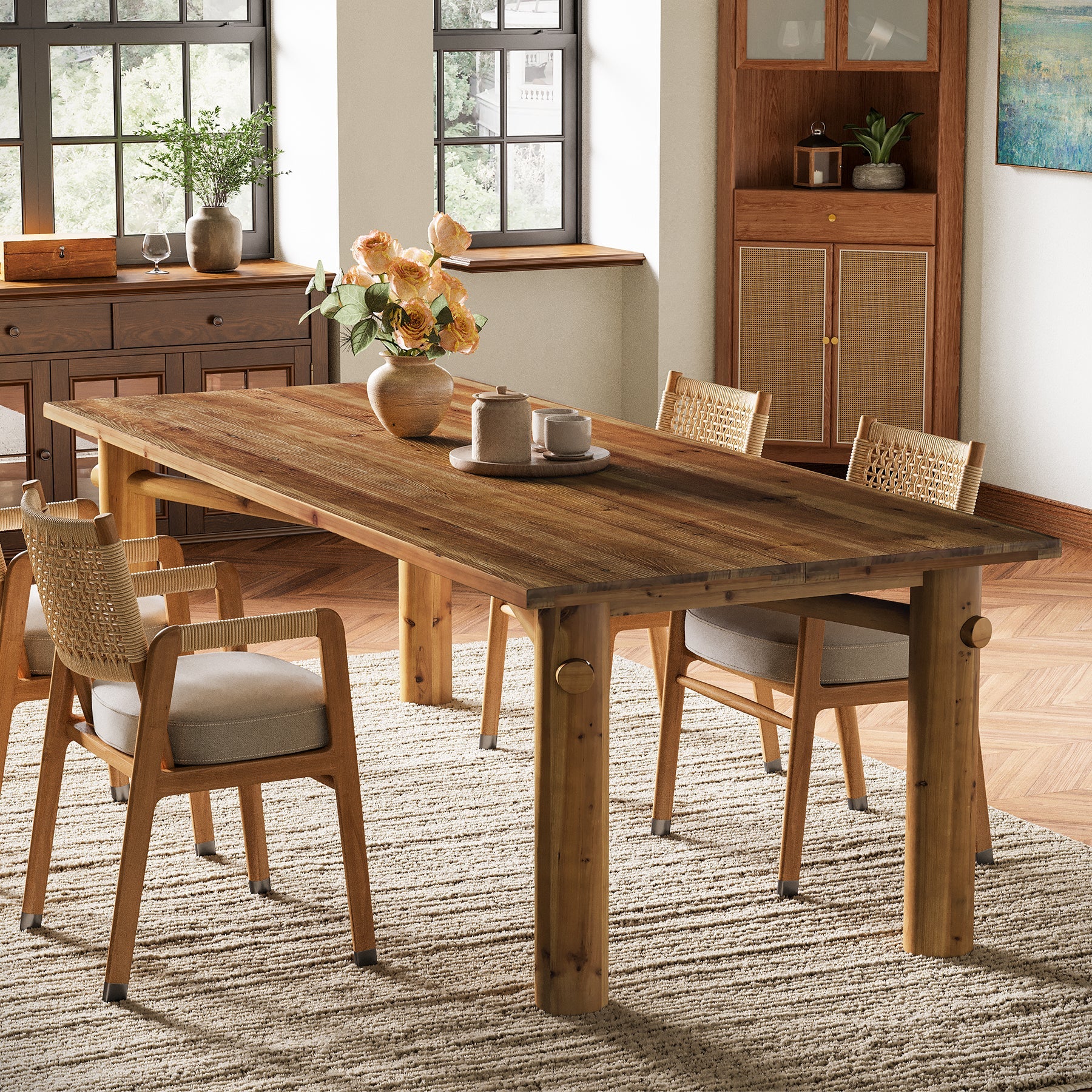 Solid Wood Dining Table for 6, 63" Rectangle Kitchen Table with Strong Legs