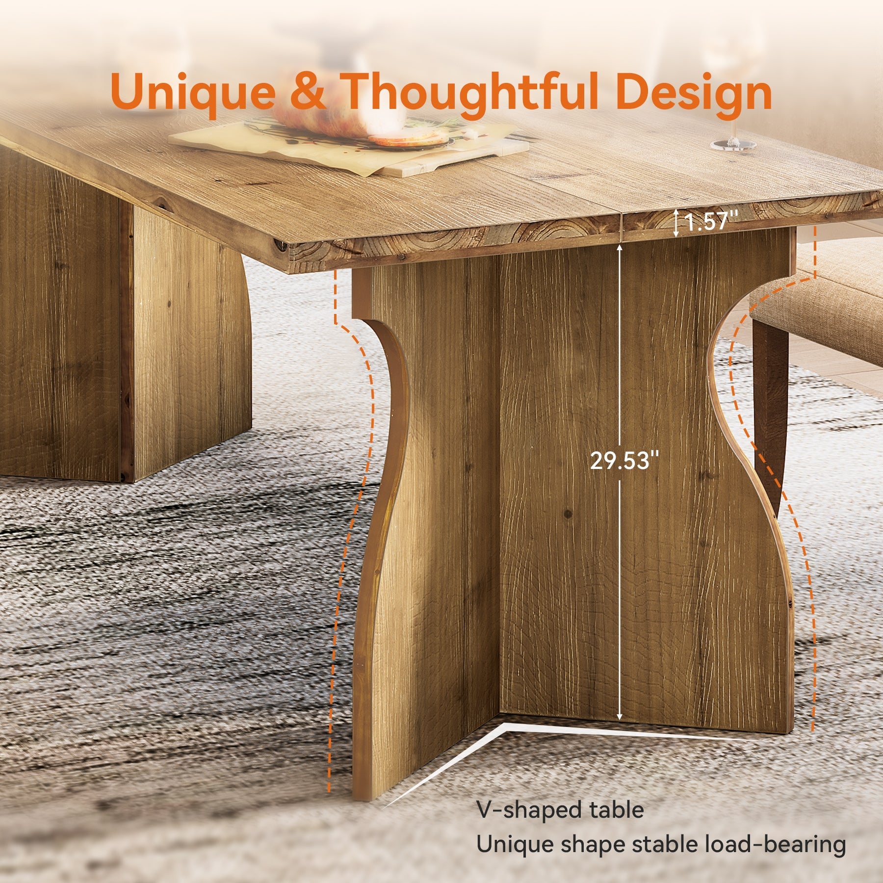 63" Solid Wood Dining Table, Rectangular Kitchen Table For 4-6 People