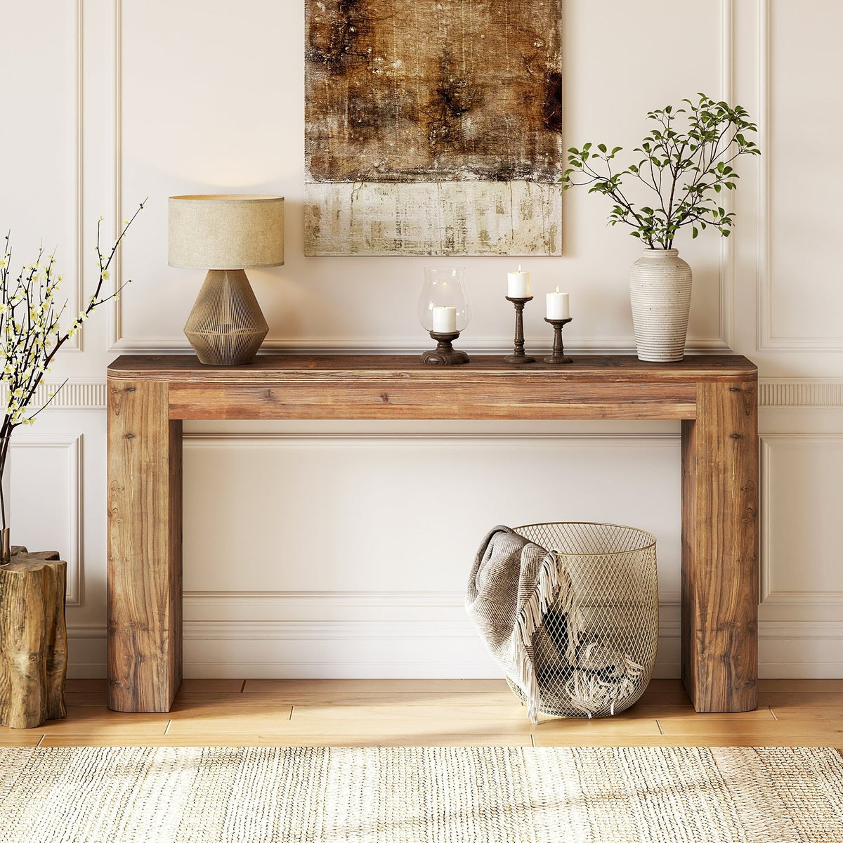 Solid Wood Console Table, 63" Entryway Sofa Table Behind Couch