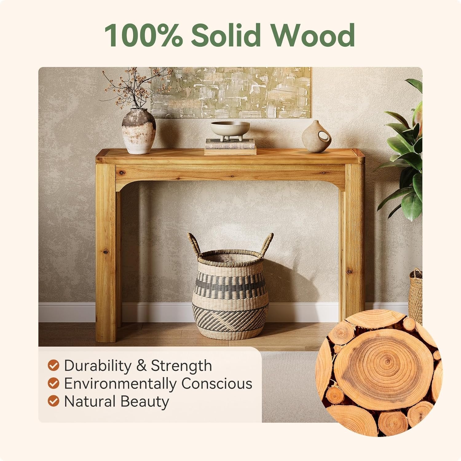 41.3" Wood Sofa Table, Farmhouse Entryway Console Table with Exquisite Parquet Top