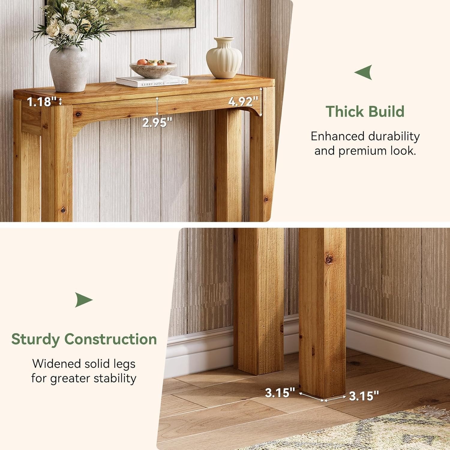 41.3" Wood Sofa Table, Farmhouse Entryway Console Table with Exquisite Parquet Top