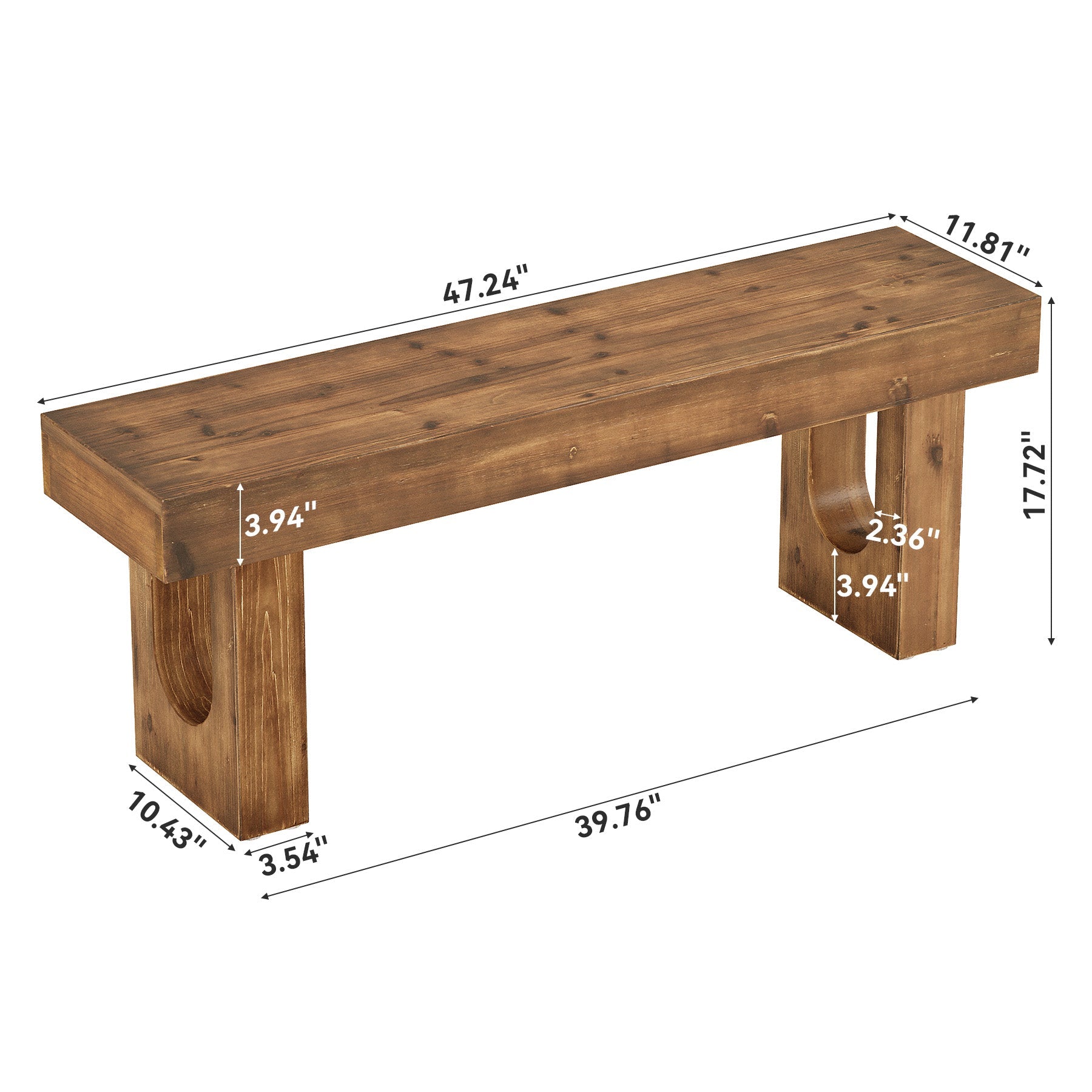 47" Wood Dining Bench, Farmhouse Kitchen Table Bench with Sturdy Legs