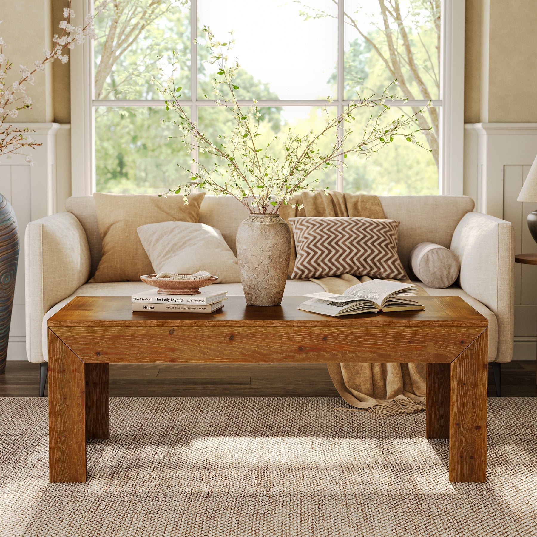 47" Solid Wood Coffee Table, Rectangular Center Cocktail Table