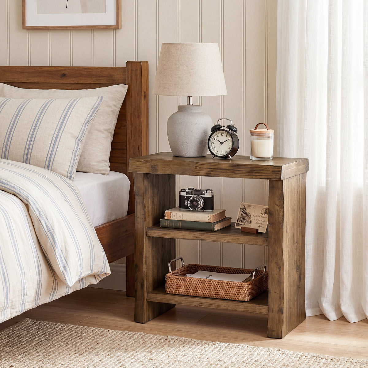 Tribesigns Solid Wood End Table, 3-Tier Live Edge Side Table for Bedroom