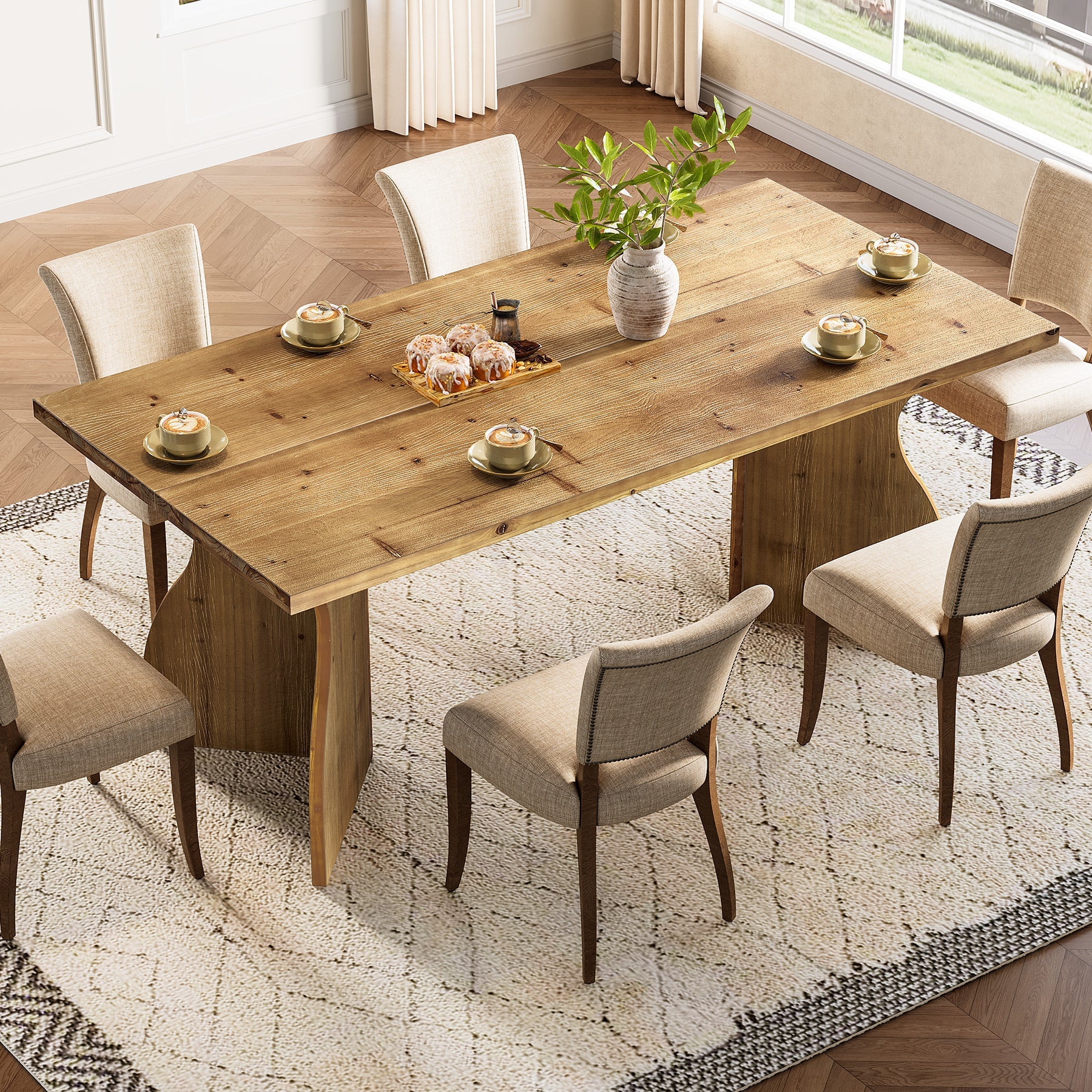 Tribesigns 63-Inch Solid Wood Dining Table, Rectangular Kitchen Table for 4-6 People
