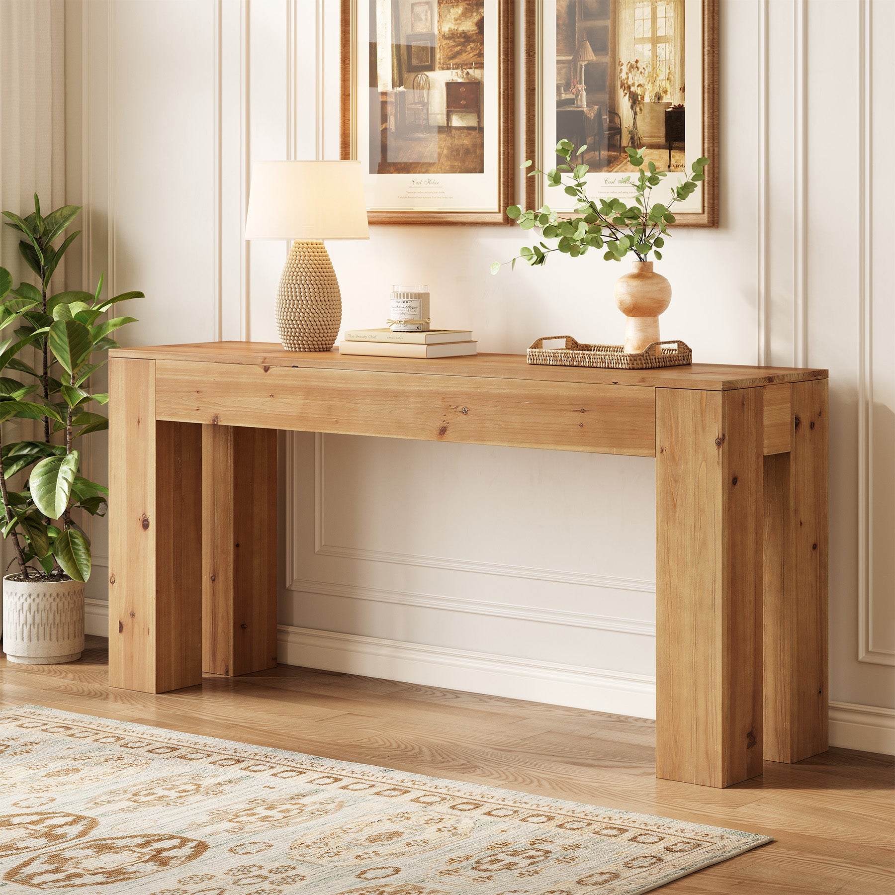 Solid Wood Console Table, 70.87" Sofa Entryway Table with Sturdy Legs