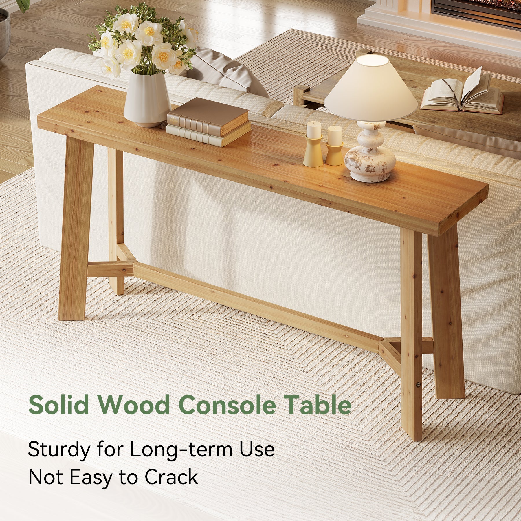 Solid Wood Console Table, 63" Entryway Table Sofa Table Behind Couch