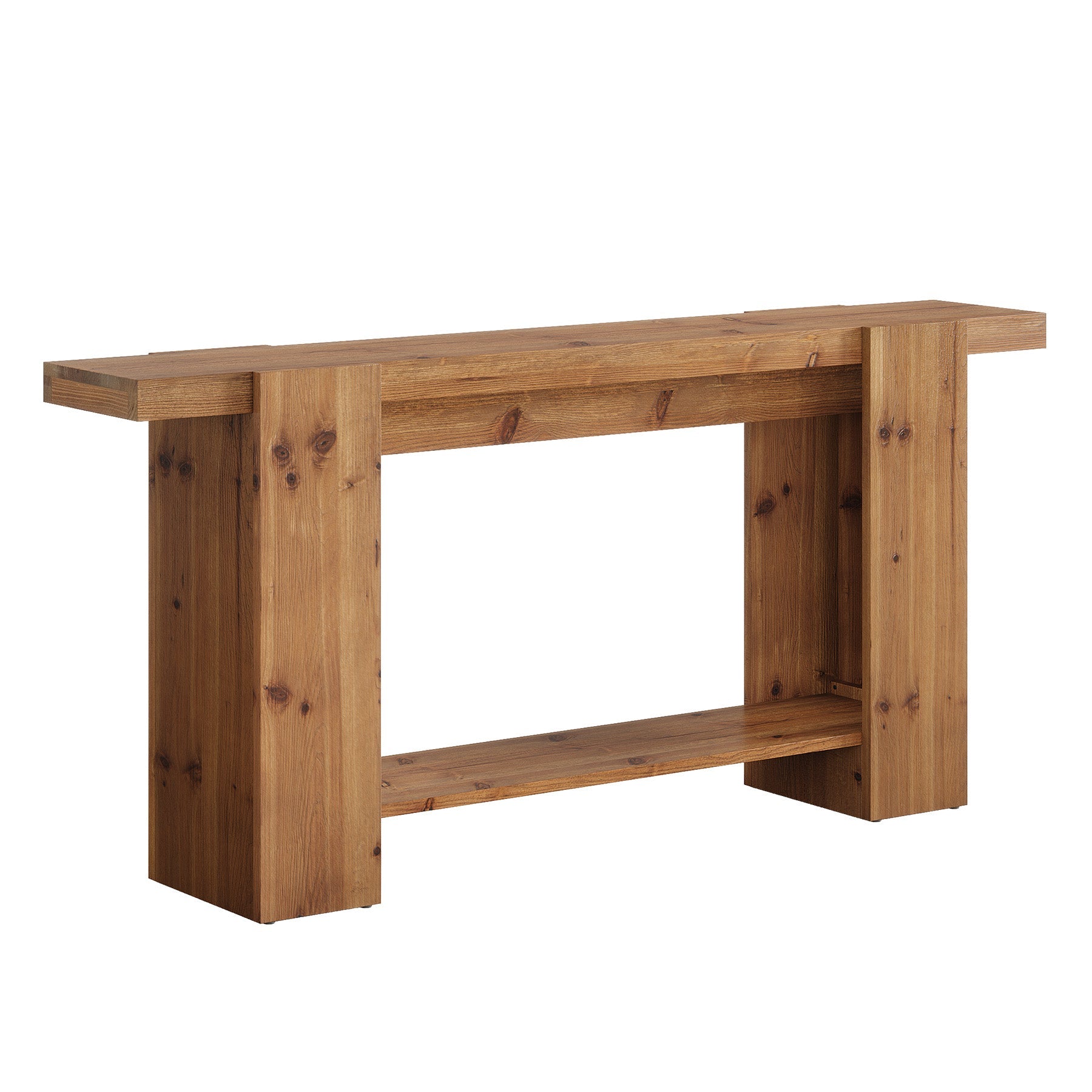 2-Tier Solid Wood Console Table, 63" Entryway Sofa Table with Storage