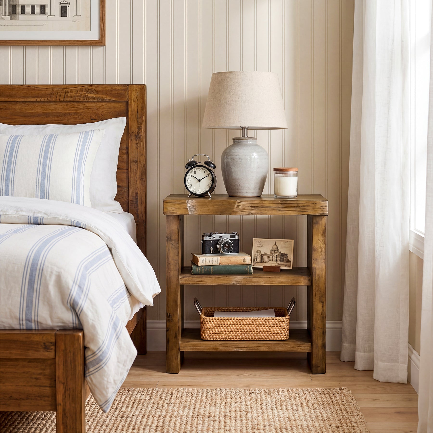Tribesigns Solid Wood End Table, 3-Tier Live Edge Side Table for Bedroom