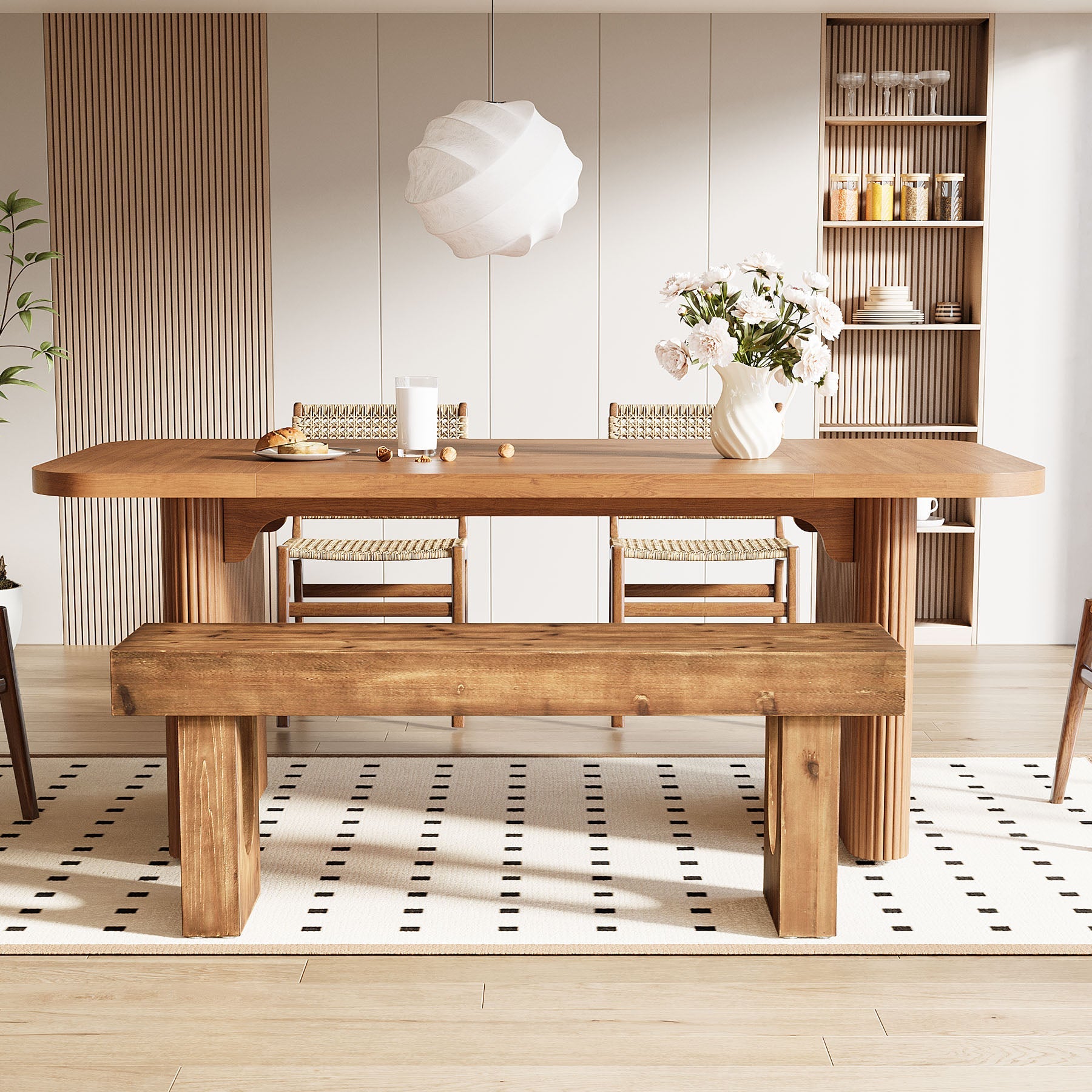 47" Wood Dining Bench, Farmhouse Kitchen Table Bench with Sturdy Legs