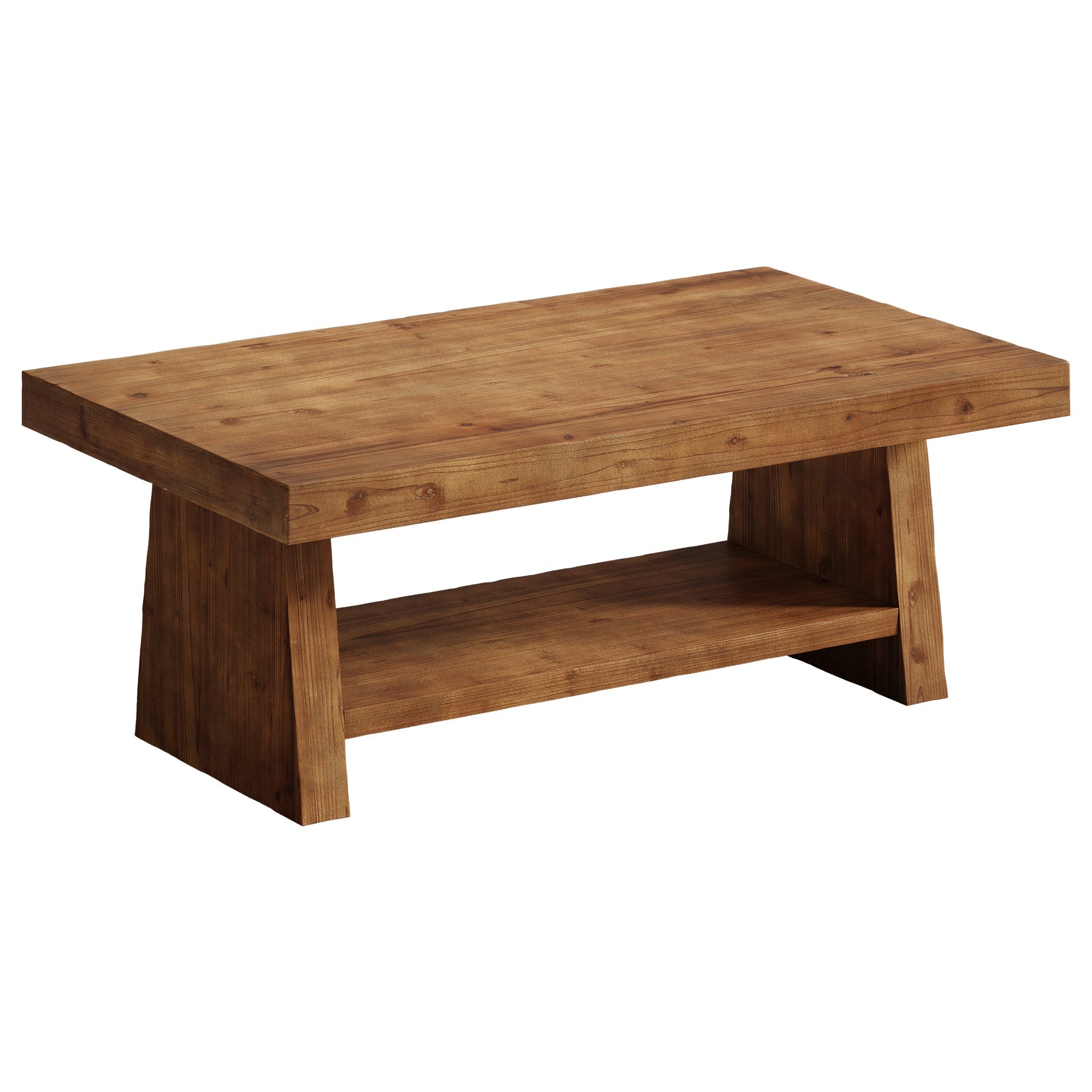 2-Tier Solid Wood Coffee Table, 47" Farmhouse Wood Center Table with Storage