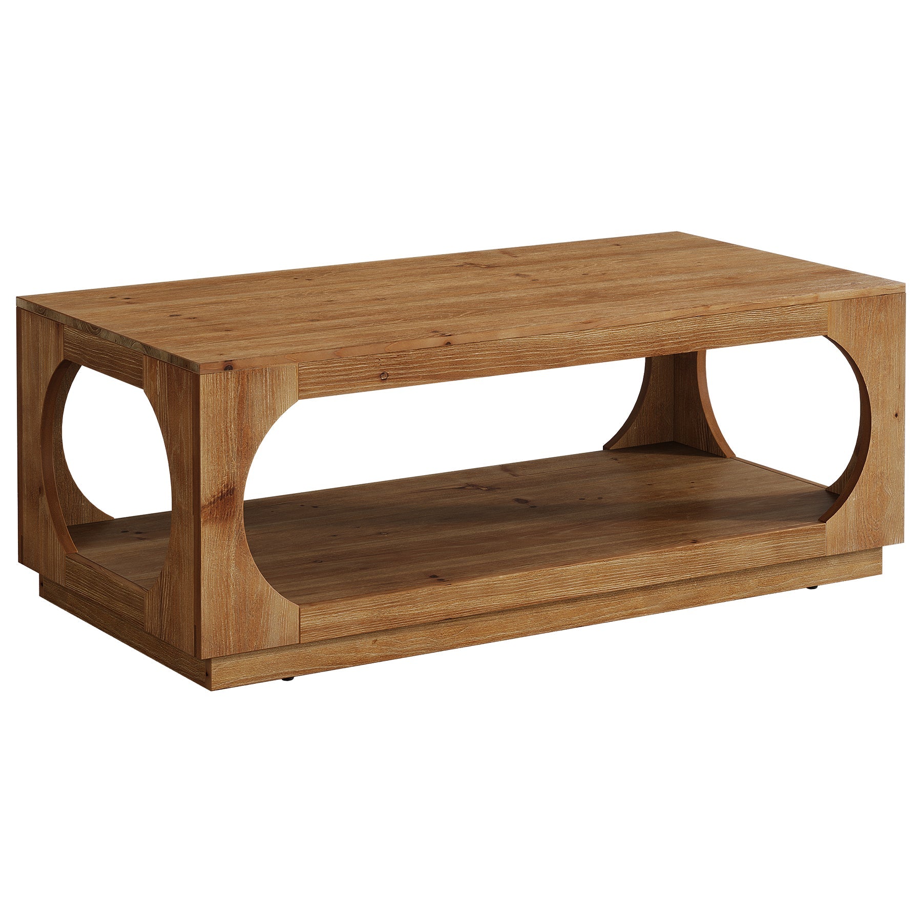 2-Tier Solid Wood Coffee Table, 47.2" Farmhouse Center Tables with Storage