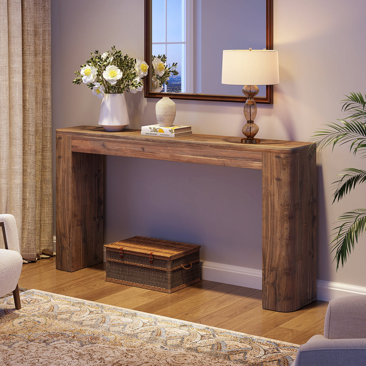 Solid Wood Console Table, 63" Entryway Sofa Table Behind Couch
