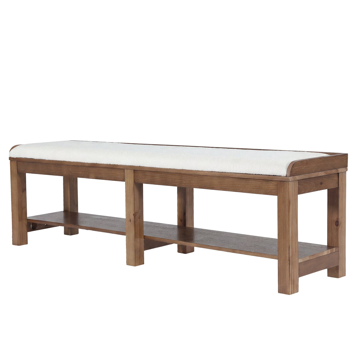 63" Solid Wood Entryway Shoe Bench, 2-Tier Upholstered End of Bed Bench with Cushion