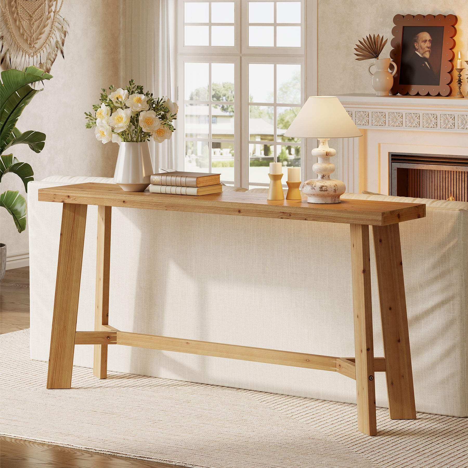 Solid Wood Console Table, 63" Entryway Table Sofa Table Behind Couch
