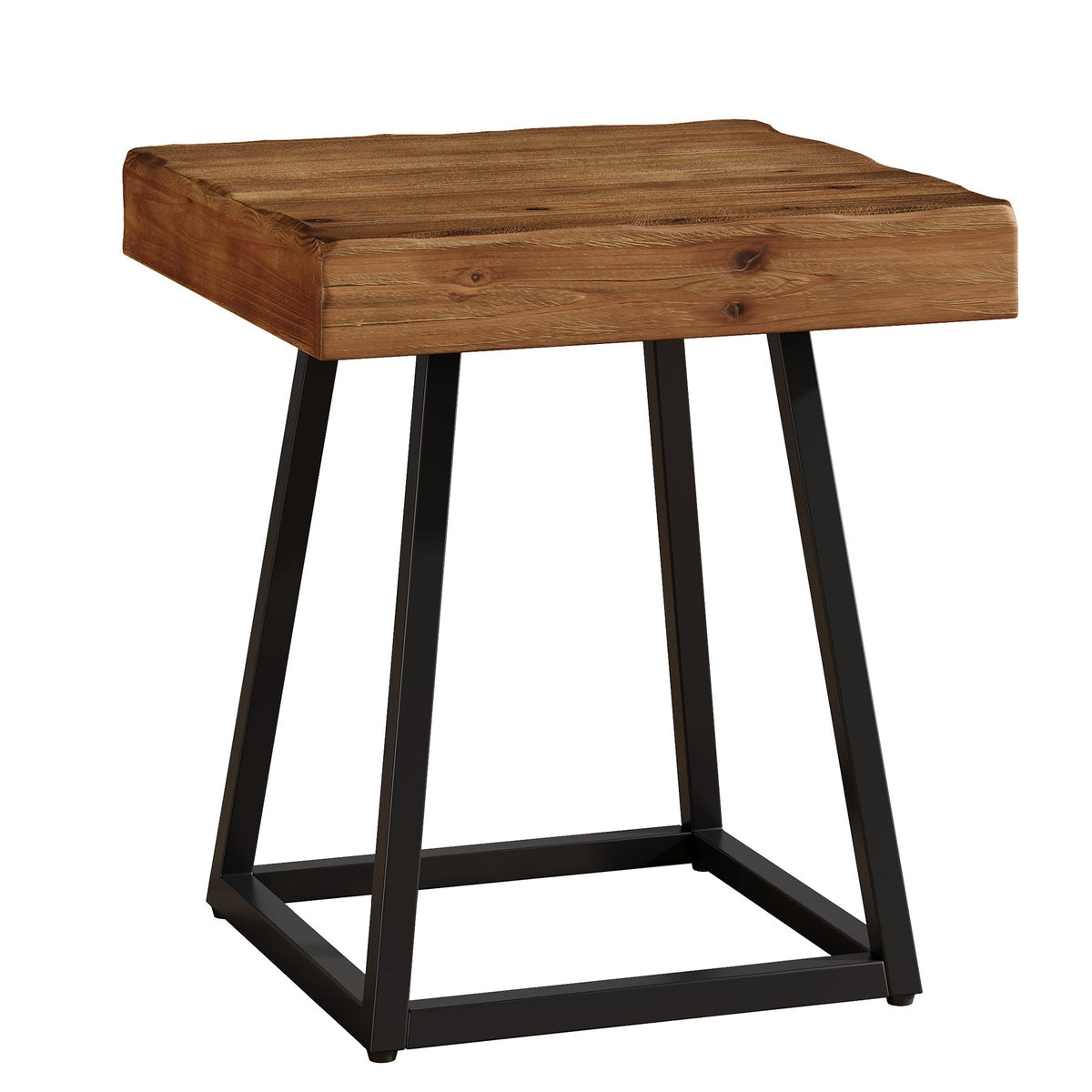 Solid Wood Nightstand, Industrial Square Bedside Table with Metal Frame