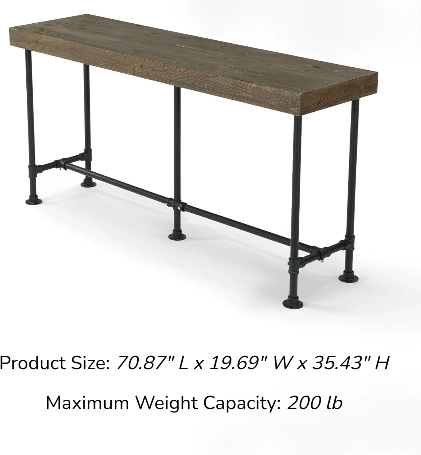 70.87" Solid Wood Bar Table for 6-8 People, Industrial Counter Height Pub Table