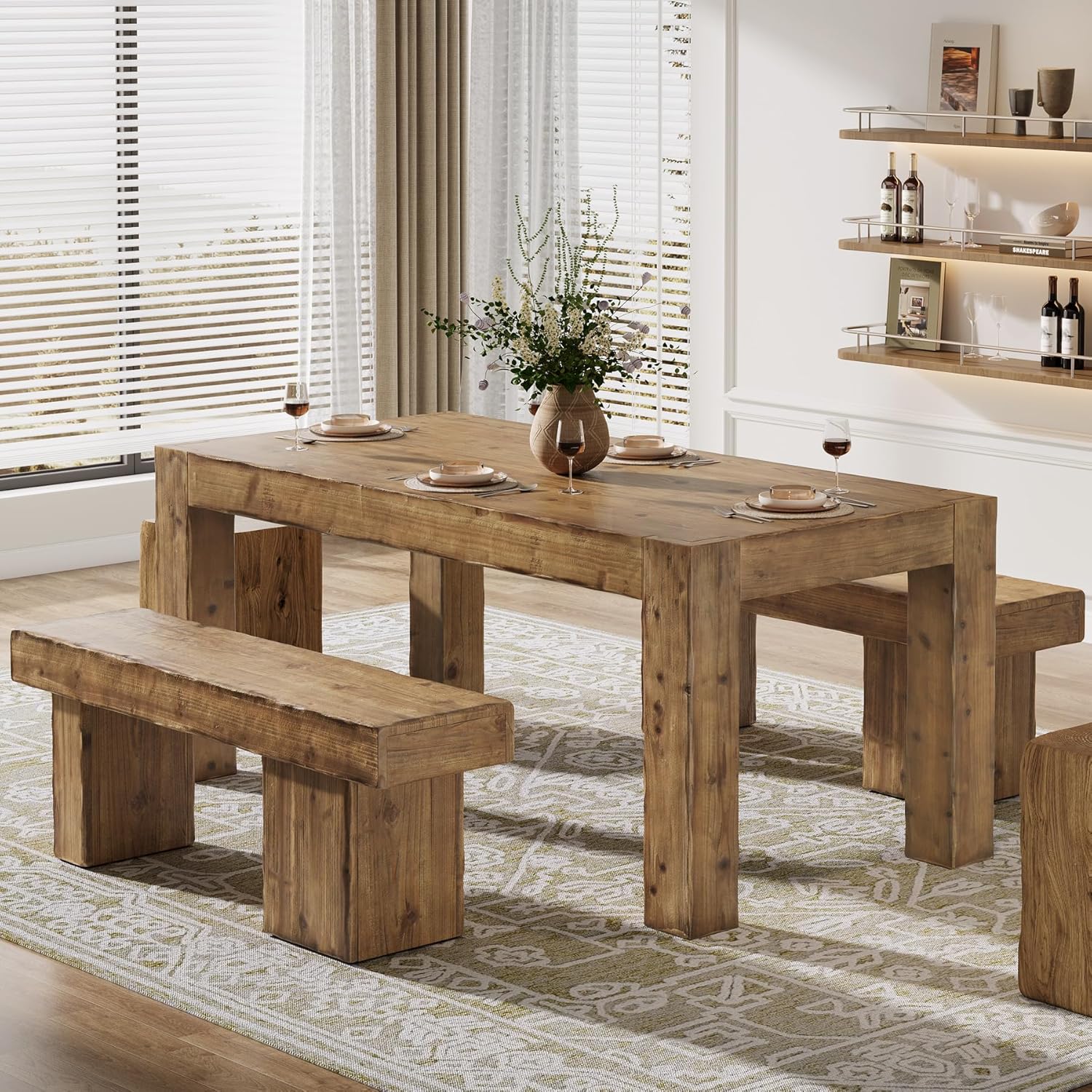 63" Dining Table, Solid Wood Dinner Kitchen Table For 4 To 6 Tribesigns