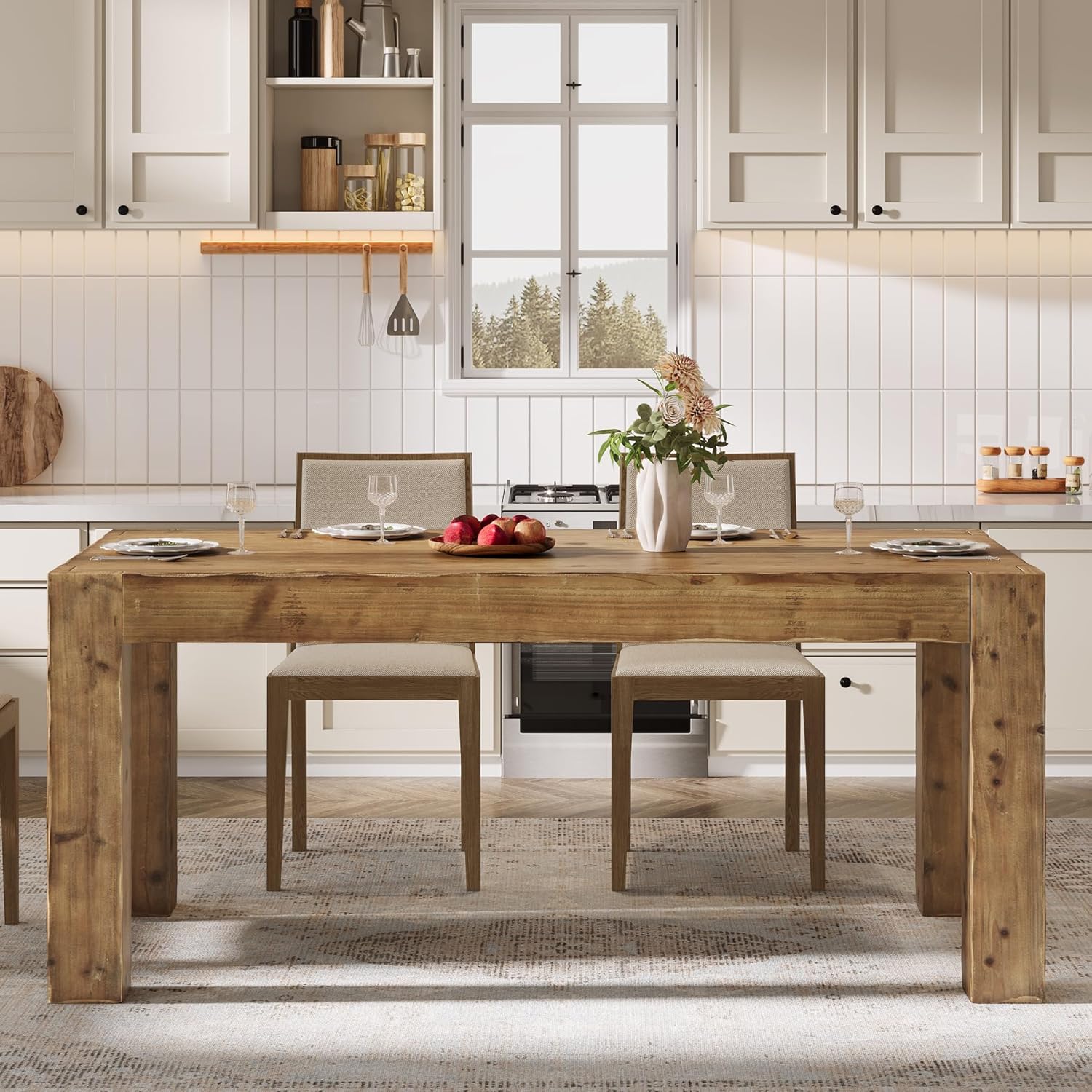 63" Dining Table, Solid Wood Dinner Kitchen Table For 4 To 6 Tribesigns