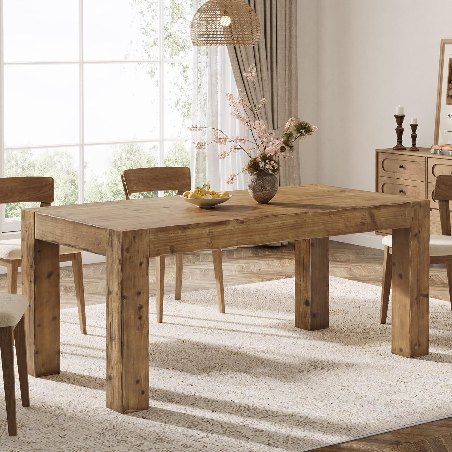 63" Dining Table, Solid Wood Dinner Kitchen Table For 4 To 6 Tribesigns