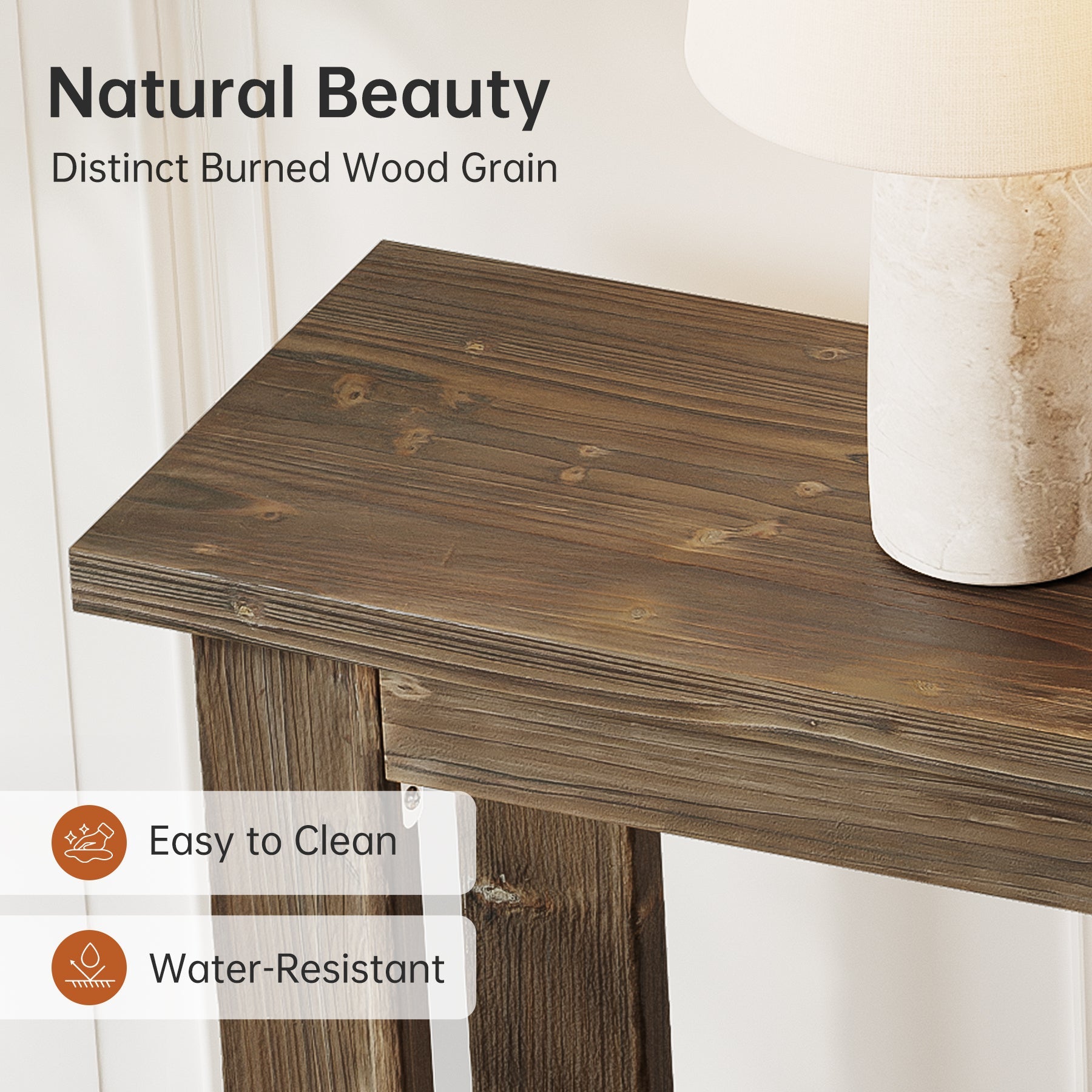 63" Console Table, Solid Wood Sofa Table with 2-Tier Storage Shelf