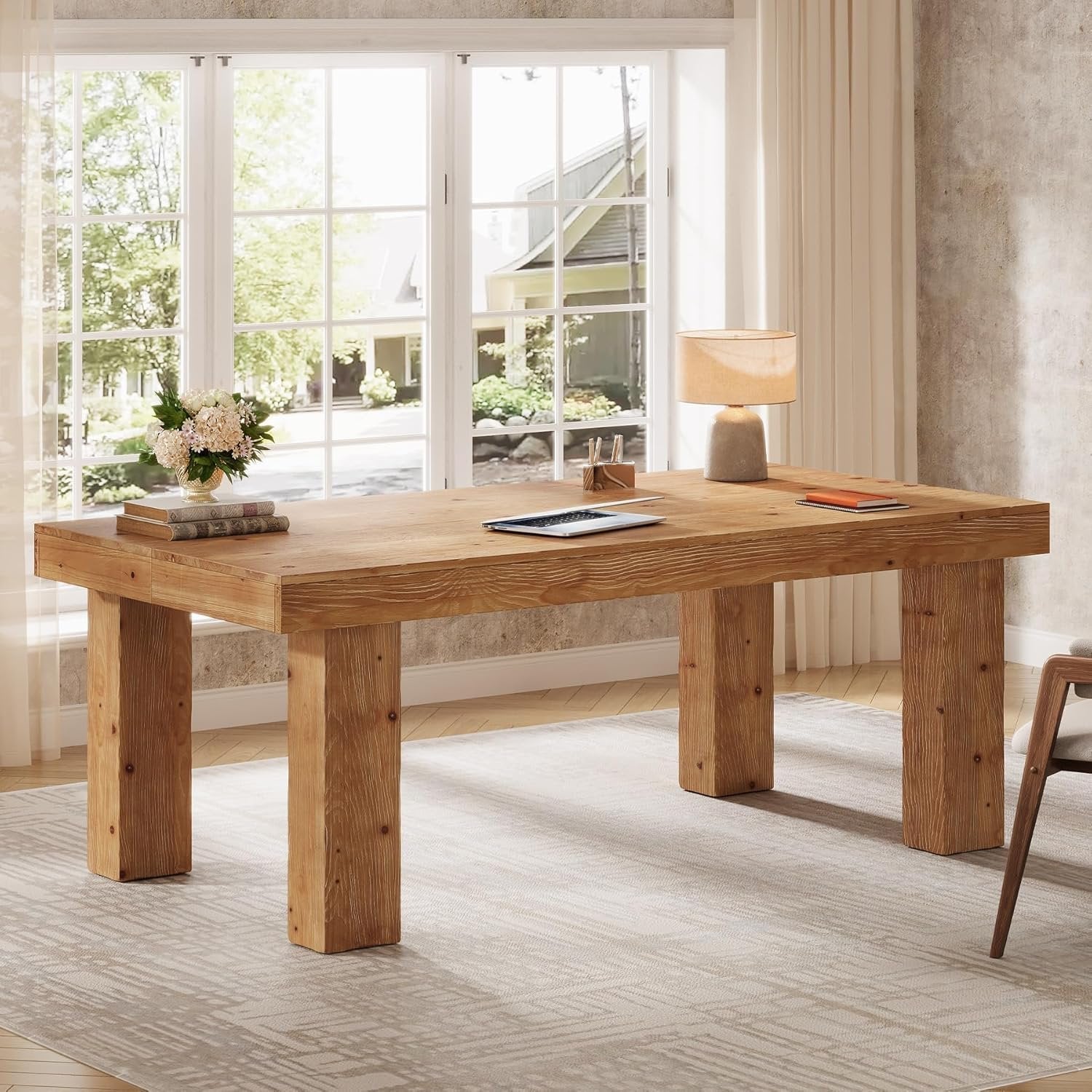 63" Executive Desk, Solid Wood Home Office Computer Desk with Sturdy Wooden Legs