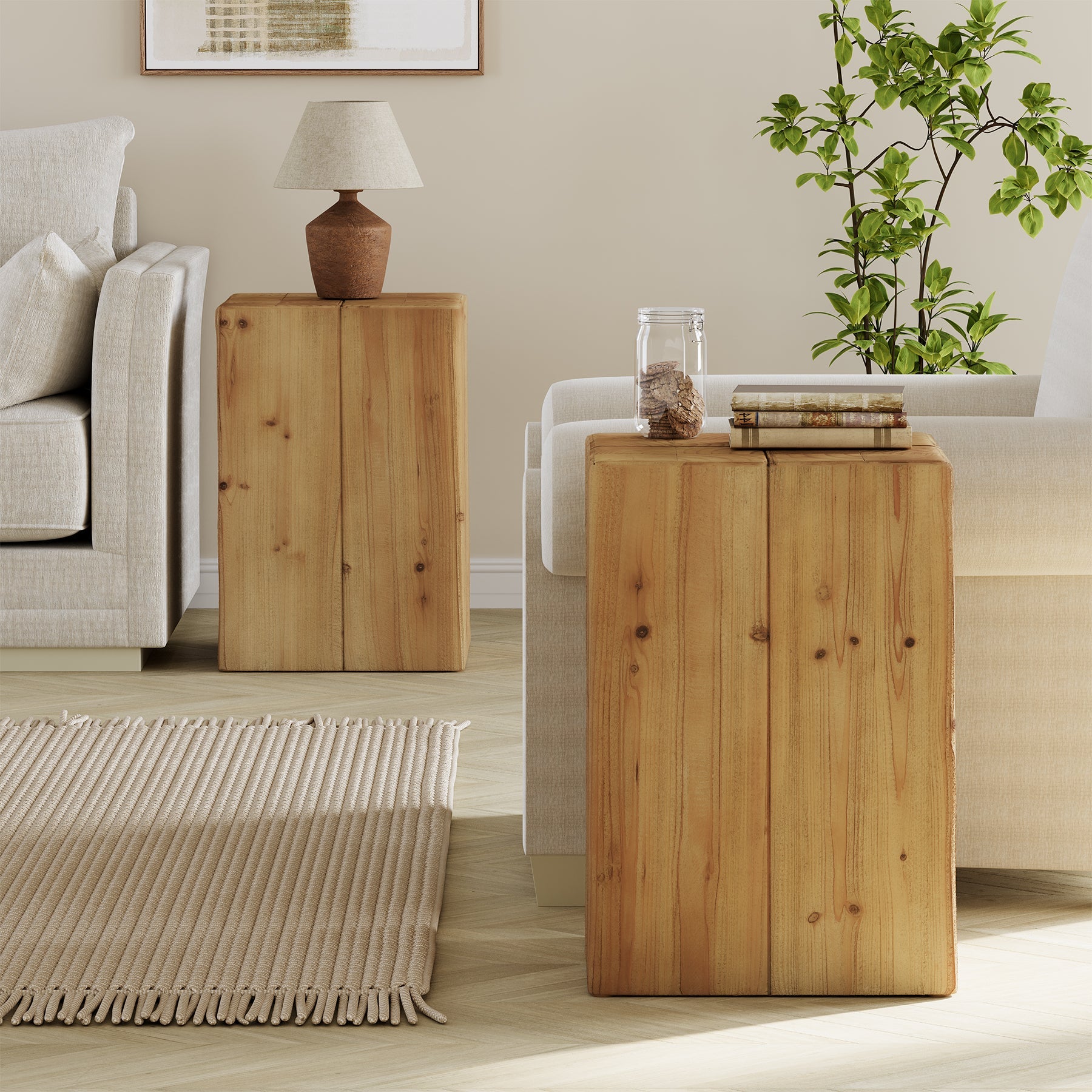 Solid Wood End Table, 23.6" Square Side Table for Living Room