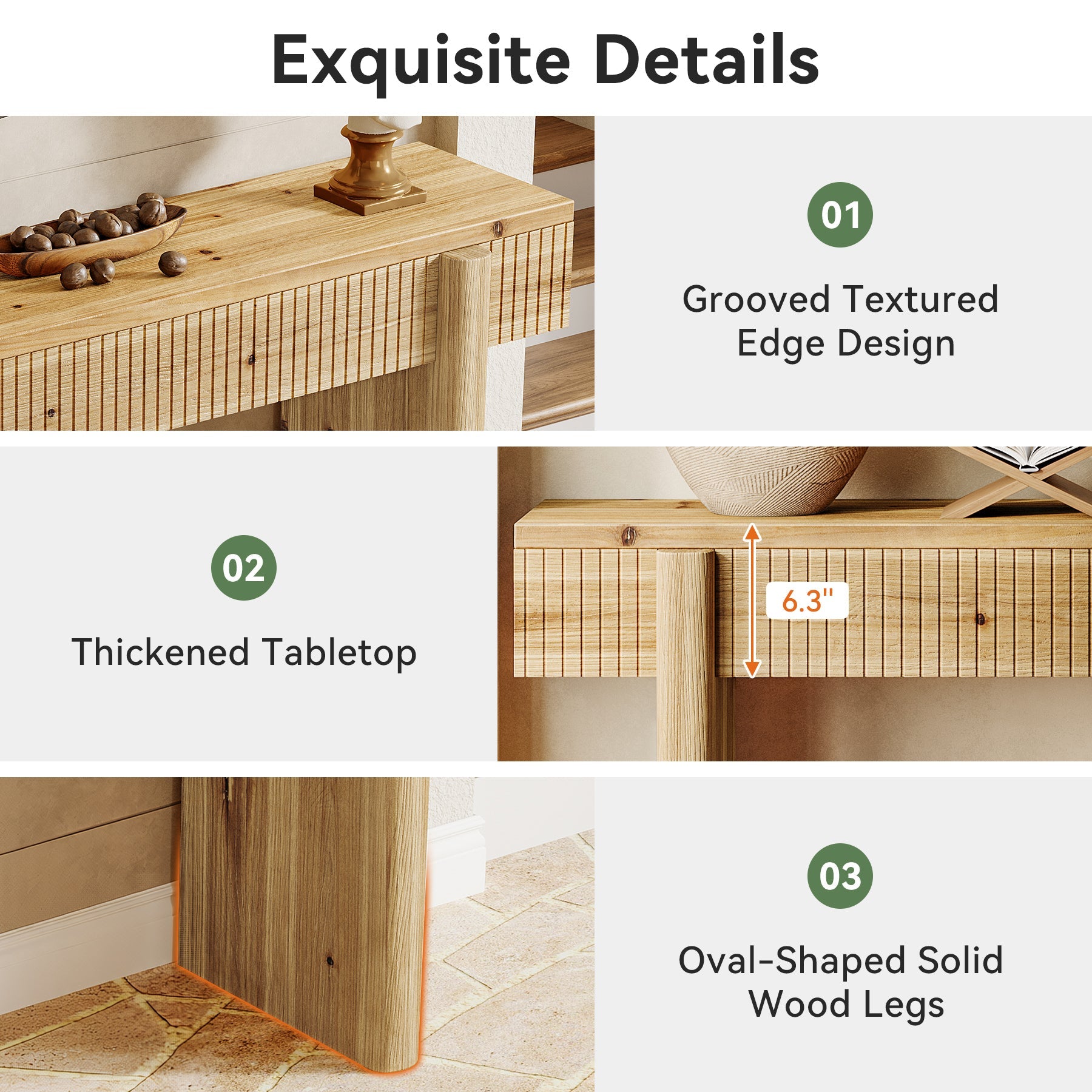 55" Solid Wood Rustic Console Table, Farmhouse Entryway Table Behind Couch for Living Room