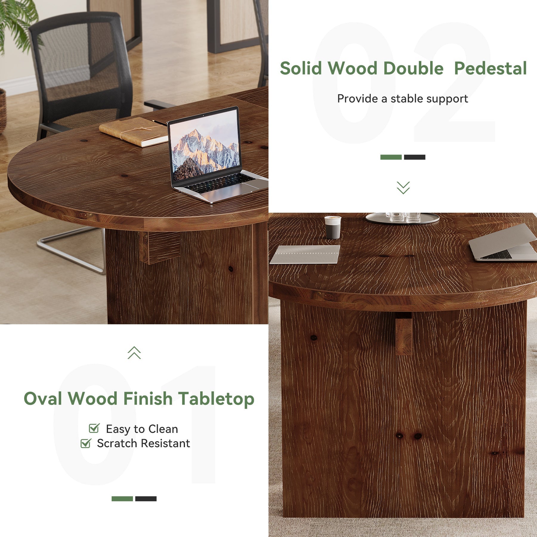 Solid Wood Conference Table, 63" Oval Executive Desks with Wood Base