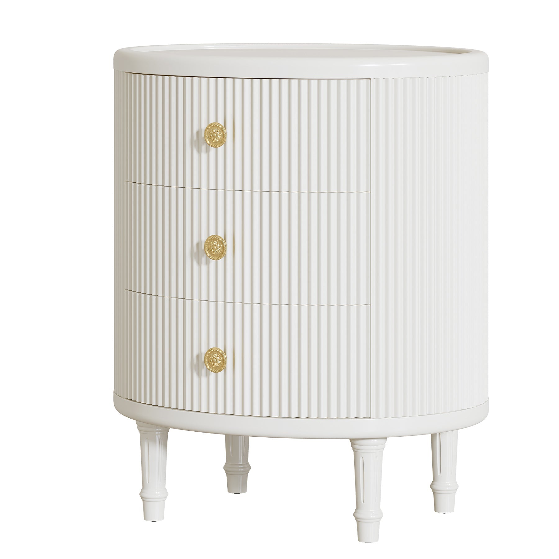 Modern Nightstand with 3 Drawers, Oval Bedside Table with Solid Wood Legs Tribesigns