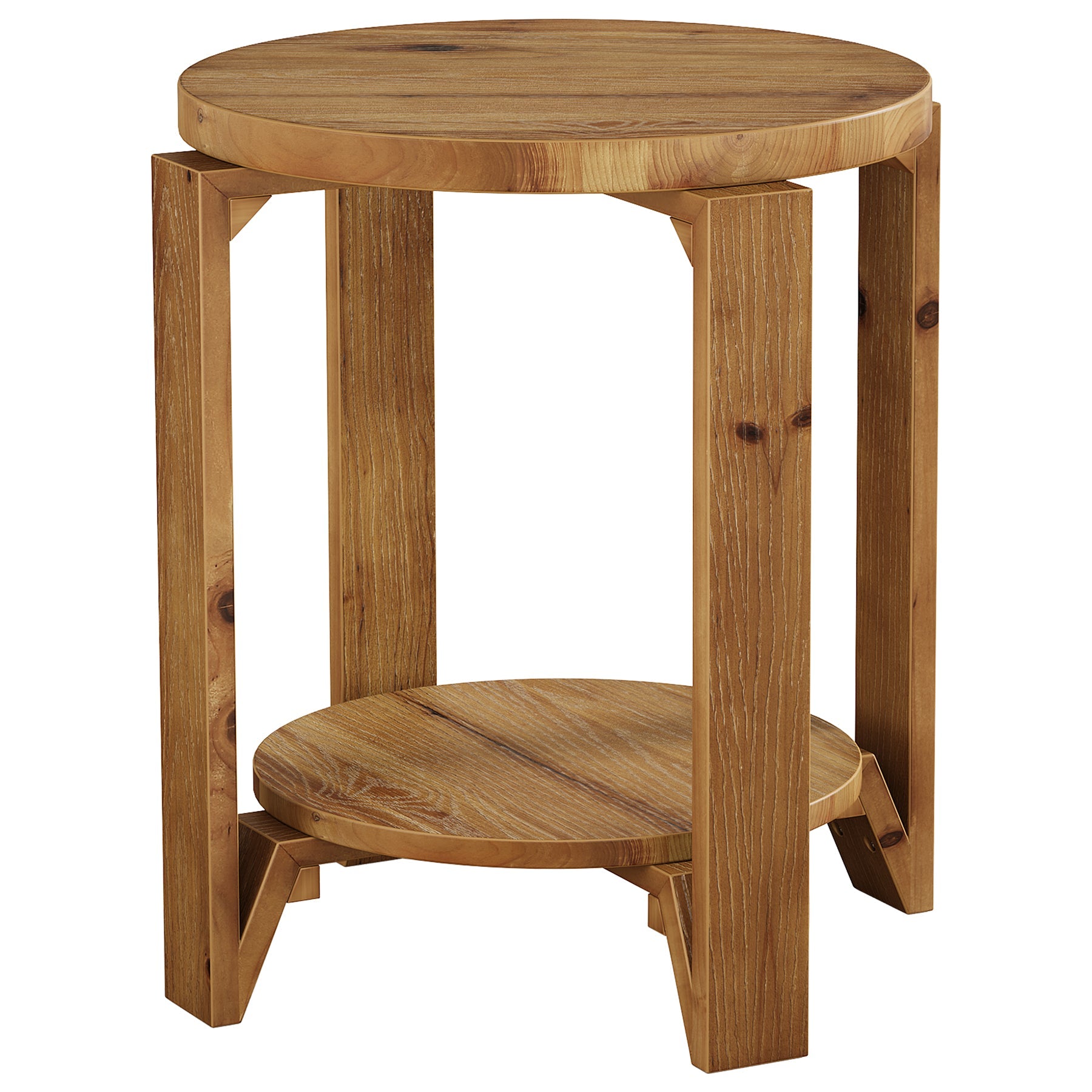 Solid Wood End Table, 2-Tier Round Sofa Side Table Nightstand with Storage