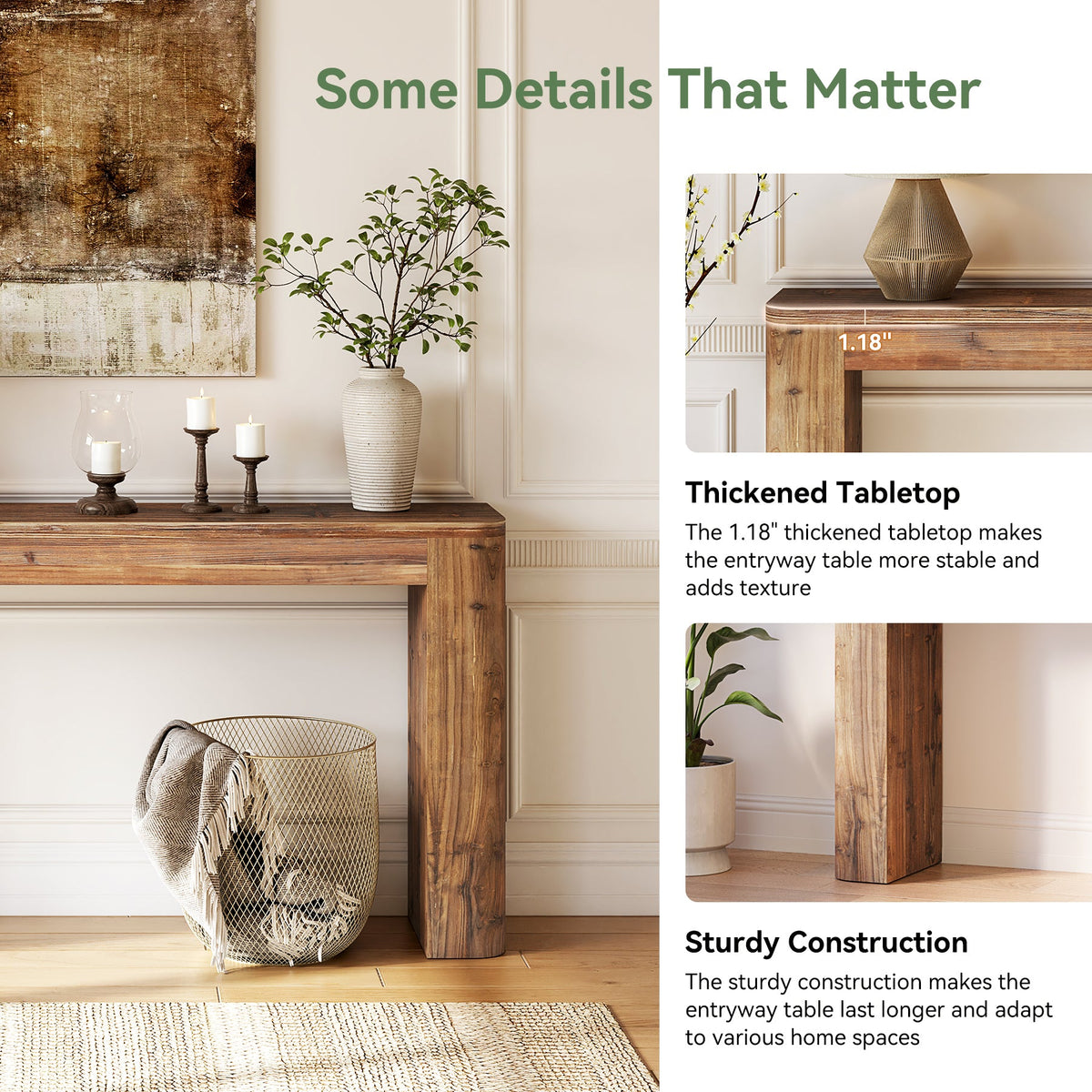 Solid Wood Console Table, 63" Entryway Sofa Table Behind Couch