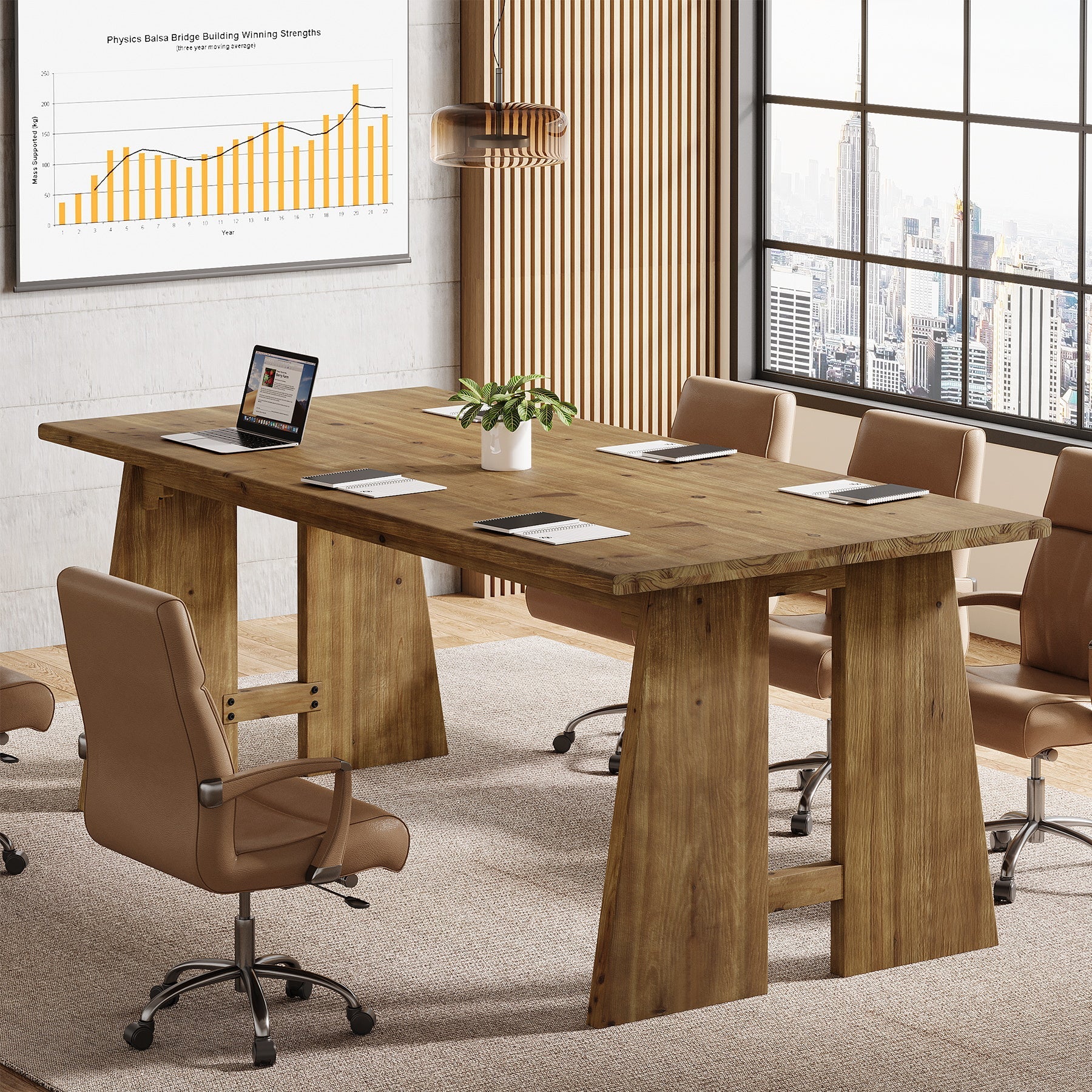 70.8" Conference Table, Wood Meeting Table with Reinforced Legs for 6-8