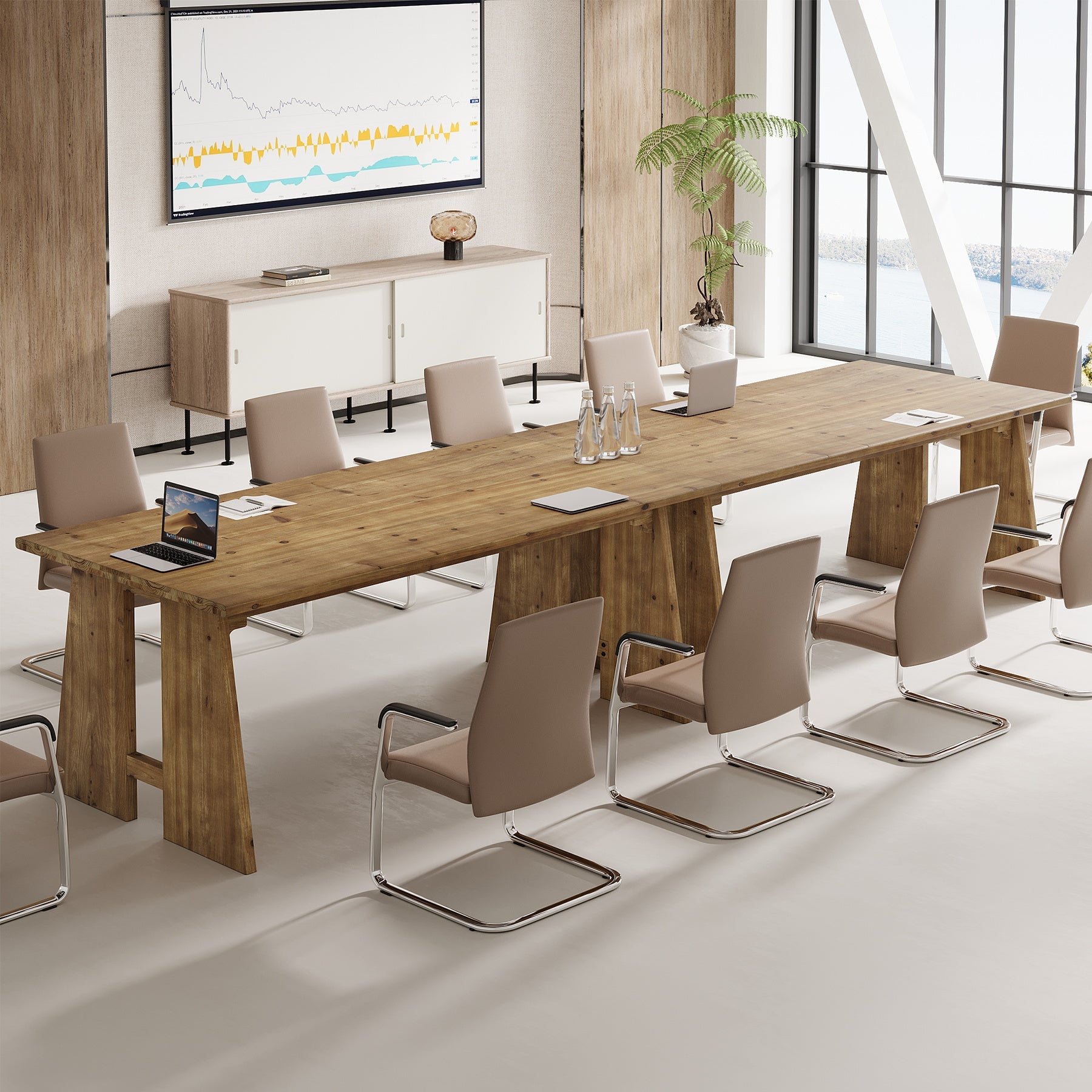 70.8" Conference Table, Wood Meeting Table with Reinforced Legs for 6-8