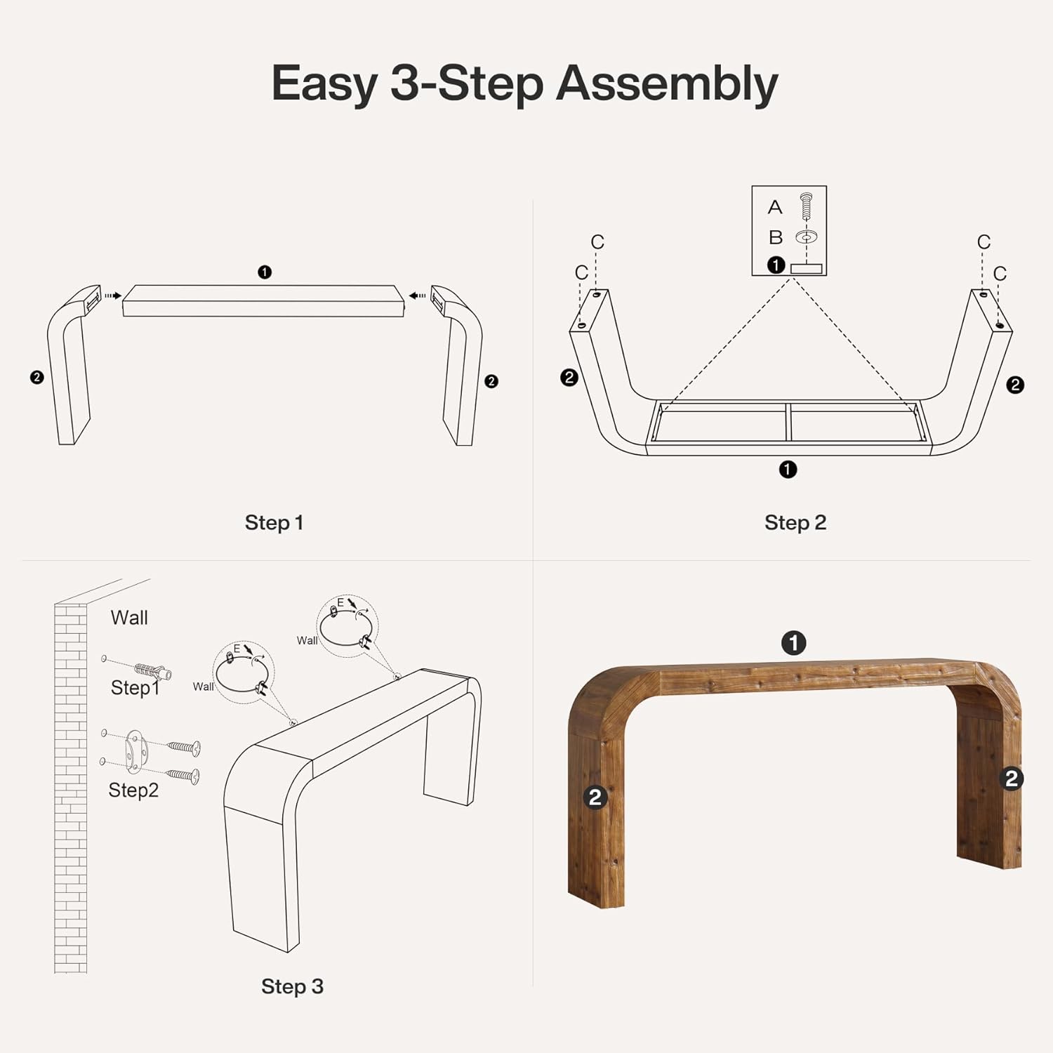 70.8" Console Table, Solid Wood Sofa Table with Curved Corners