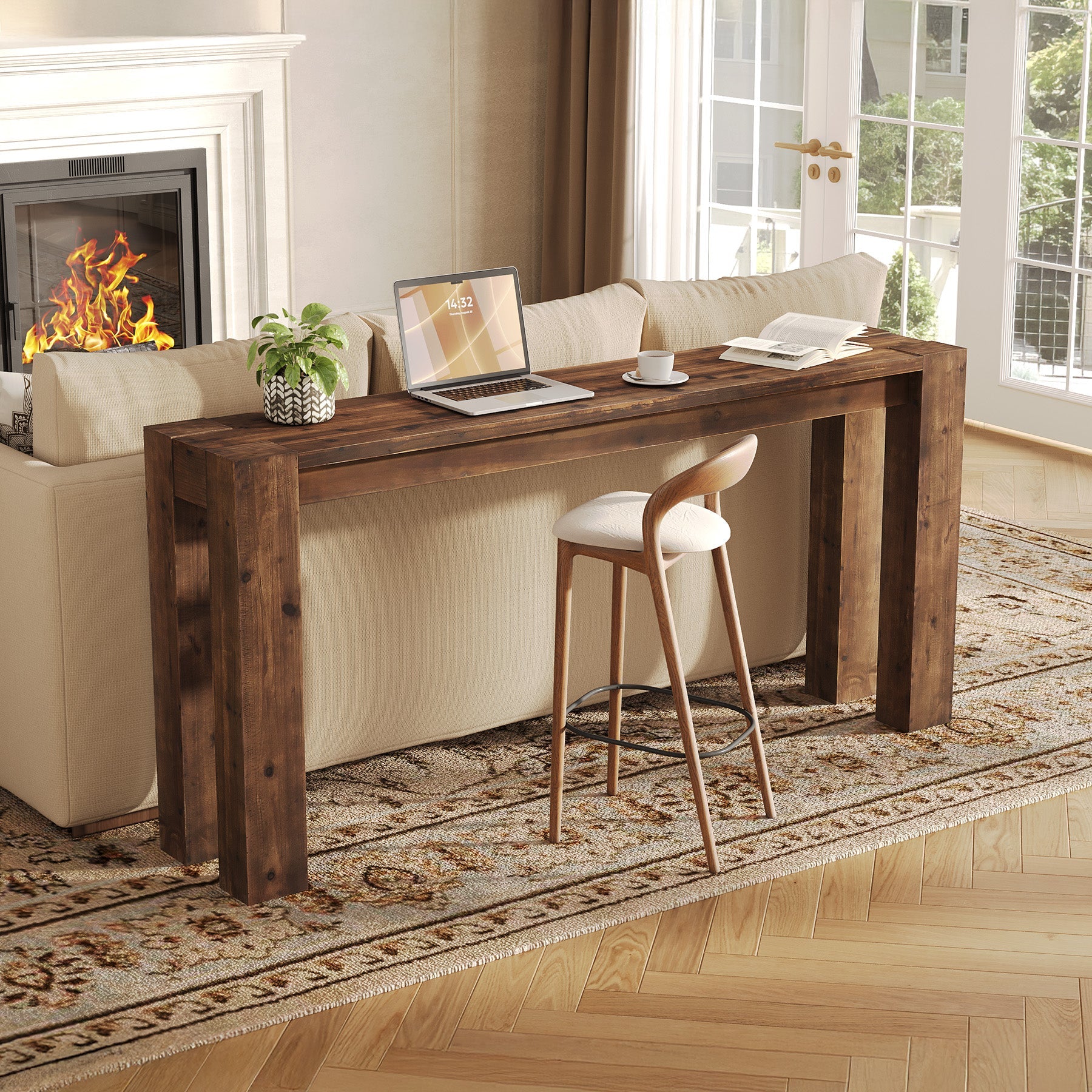 70.9" Console Table, Solid Wood Long Sofa Table for Entryway