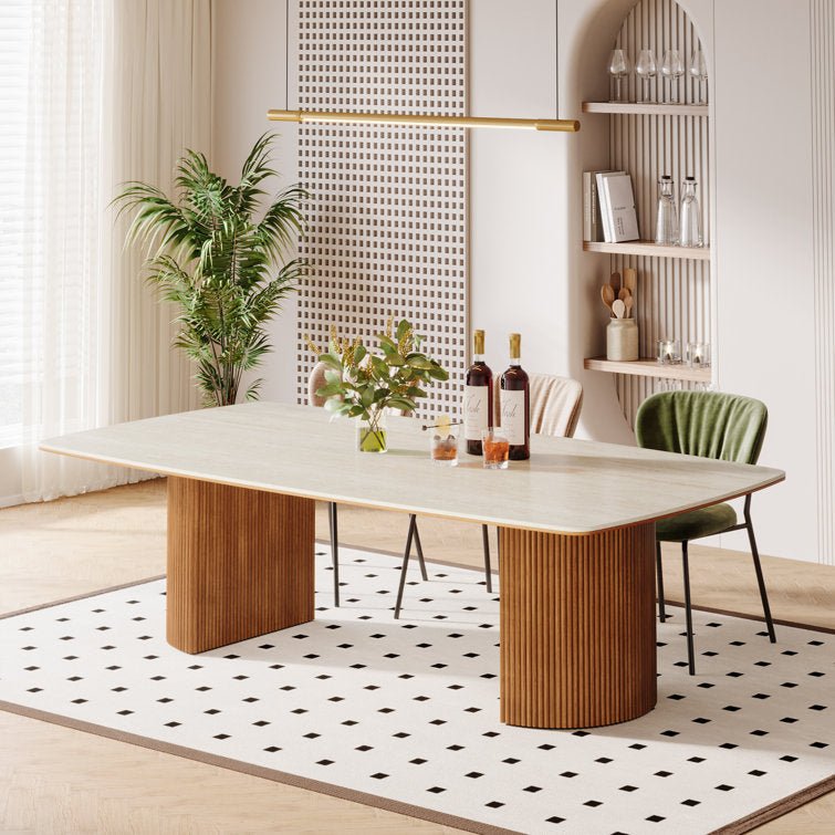 78.7" Dining Table, Kitchen Table With Semi - Circular Stripe Base Tribesigns