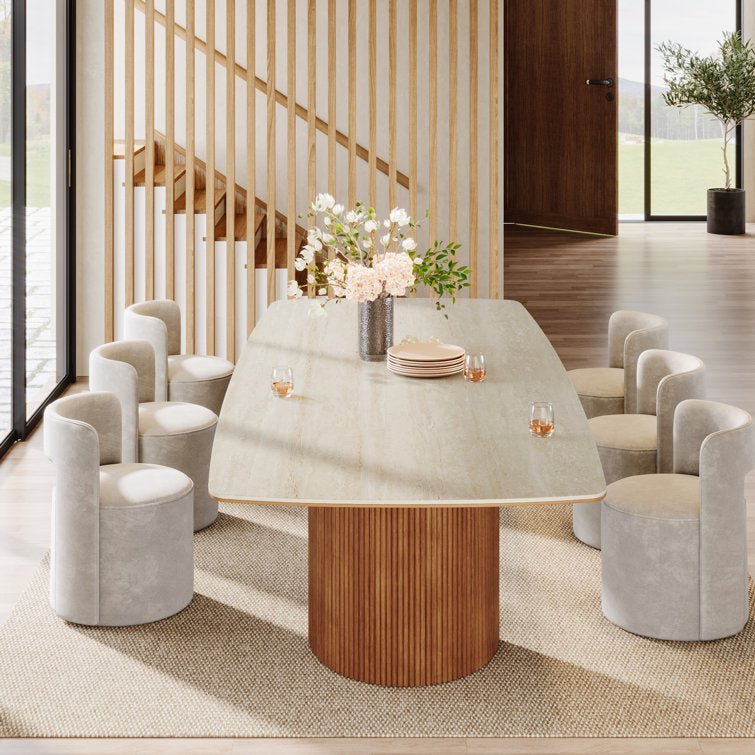 78.7" Dining Table, Kitchen Table With Semi - Circular Stripe Base Tribesigns